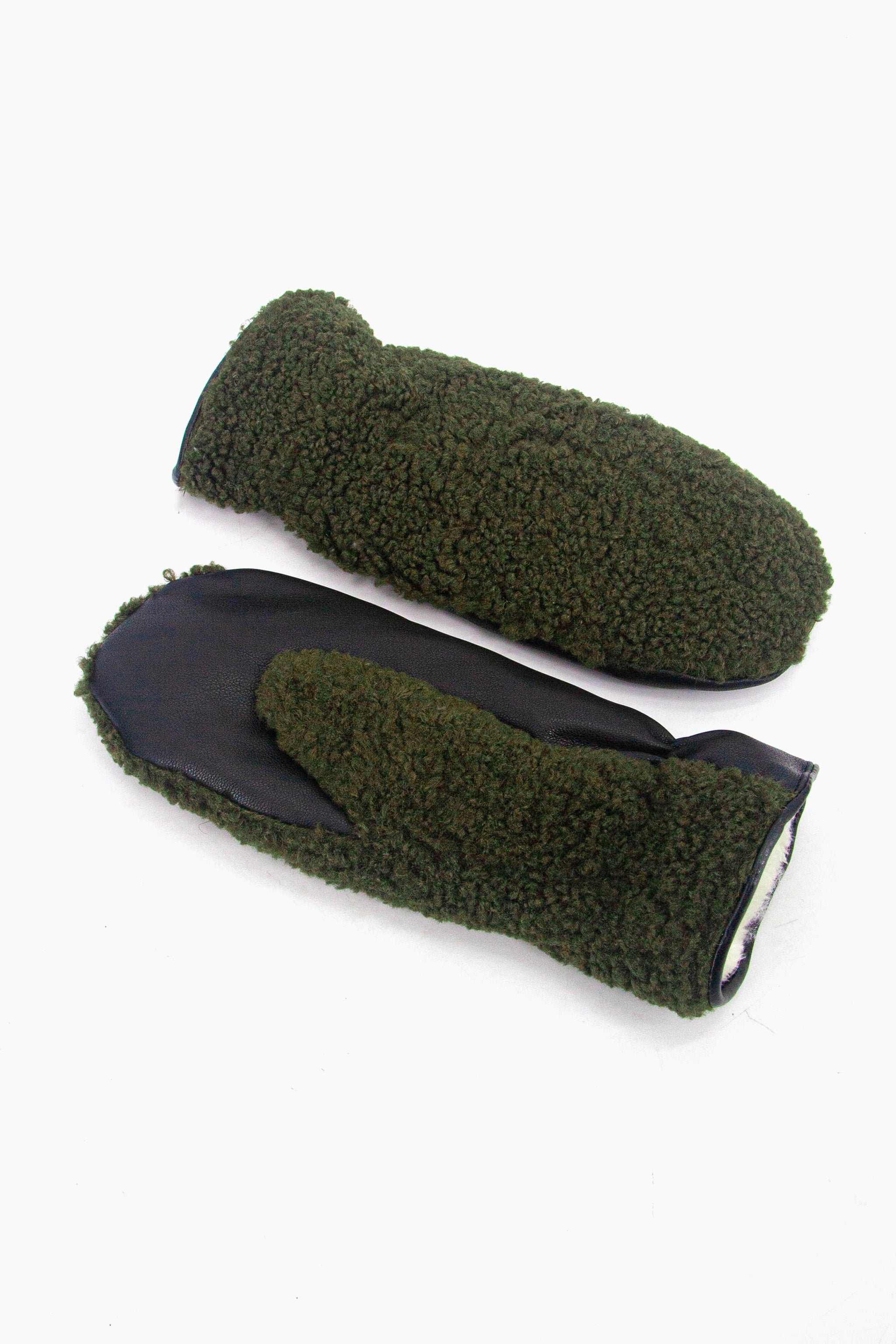 Khaki Borg Fleece Winter Mittens, Image 2 of 4