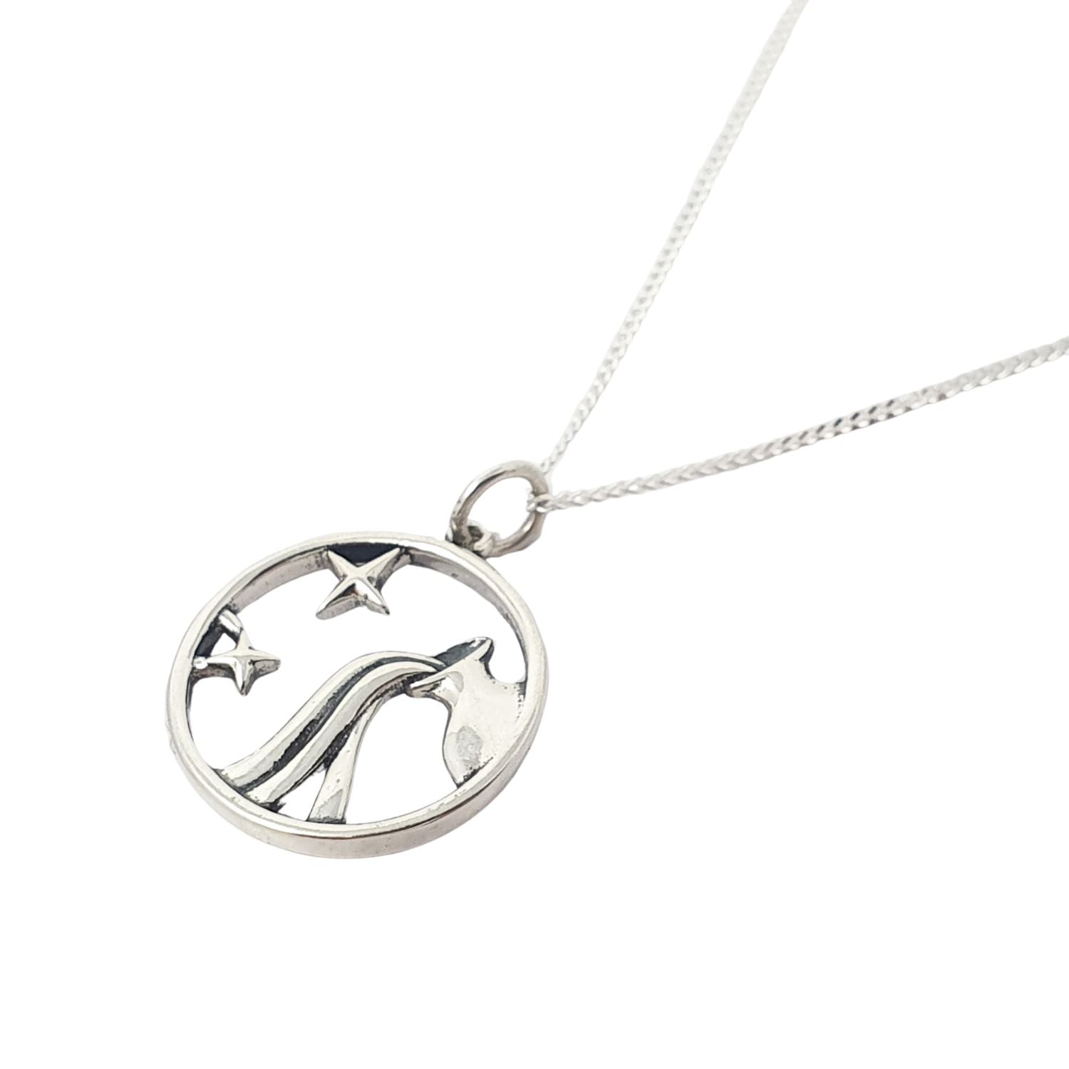 Silver Aquarius Zodiac Horoscope Charm Silver Necklace, Image 1 of 1