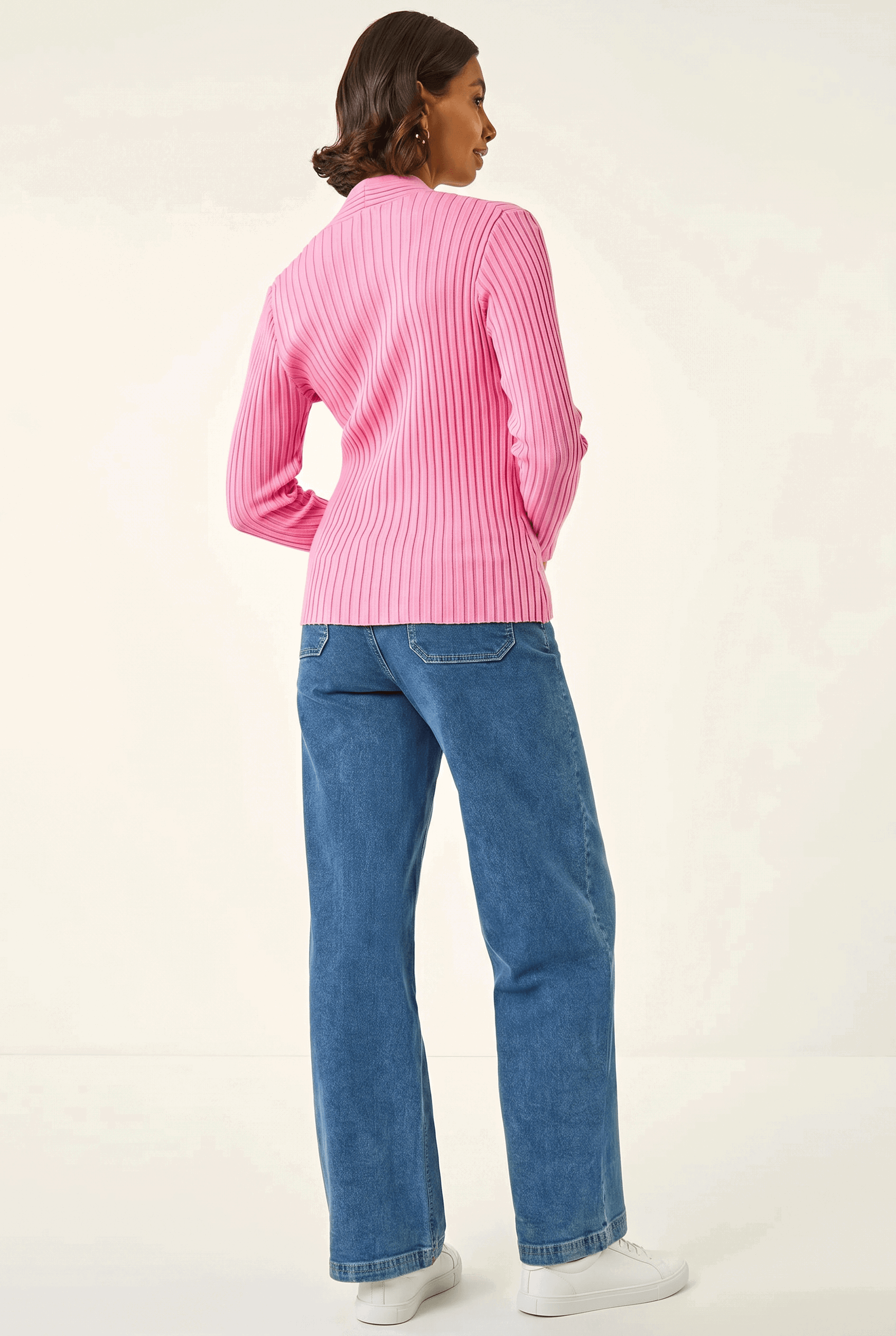 Pink Cable Split Detail Rib Jumper, Image 3 of 5
