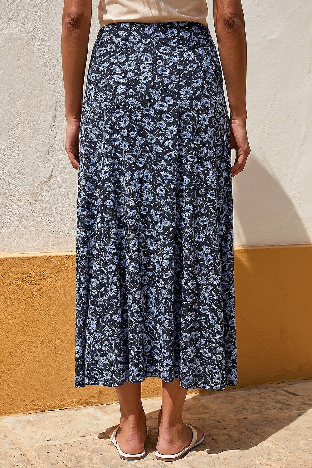 Black Flower Print Jersey Stretch Skirt, Image 4 of 4