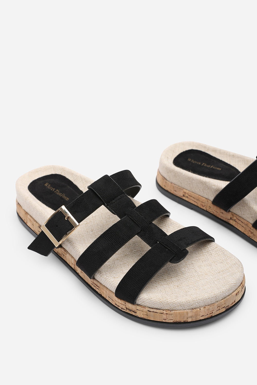 Black Where's That From Black Bambi Multi Strap Footbed Sandal, Image 5 of 6