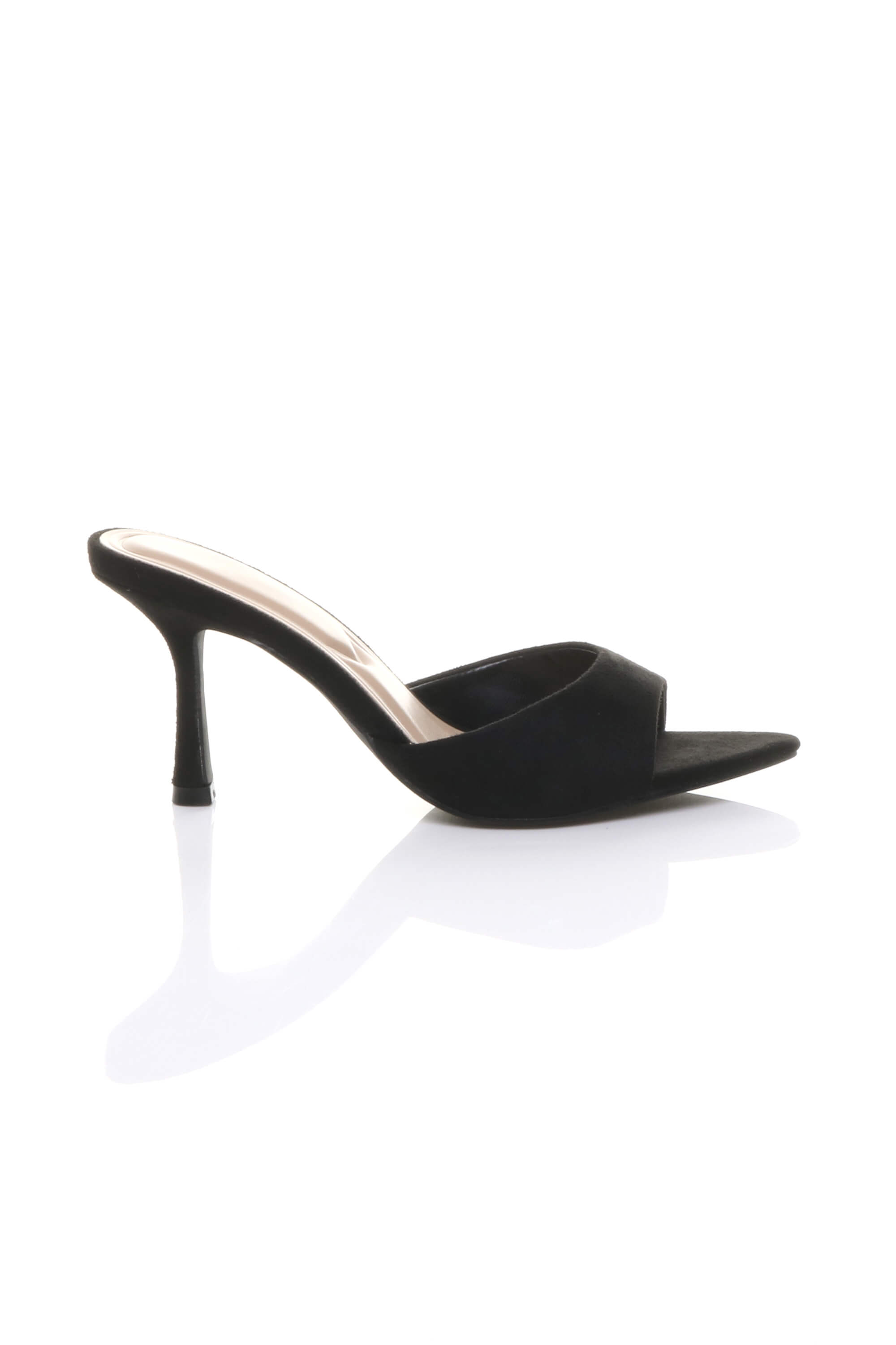 Black High Heel Pointed Peep Toe Sandals Mules, Image 2 of 4