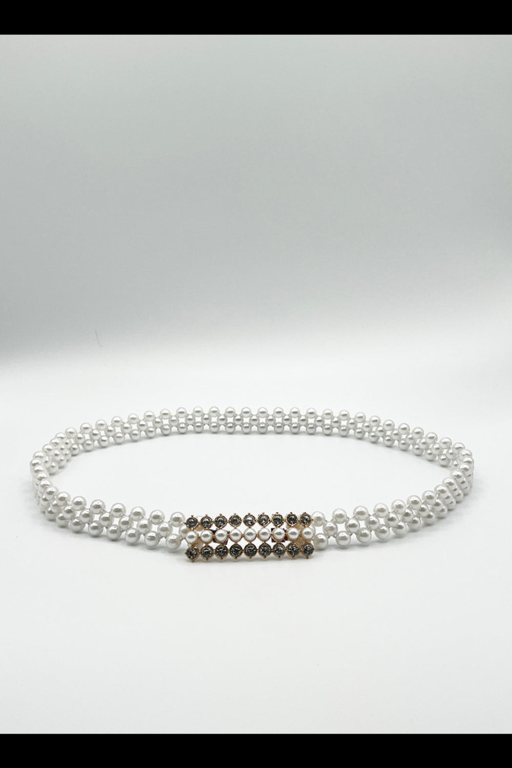 White Strenchy Pearl Chain Belt With Diamante Buckle, Image 4 of 4