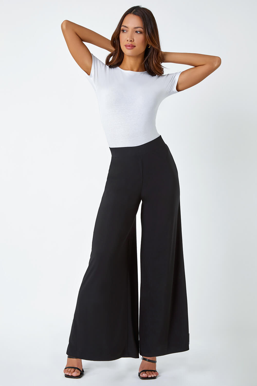 Black Super Wide Leg Stretch Trouser, Image 3 of 5