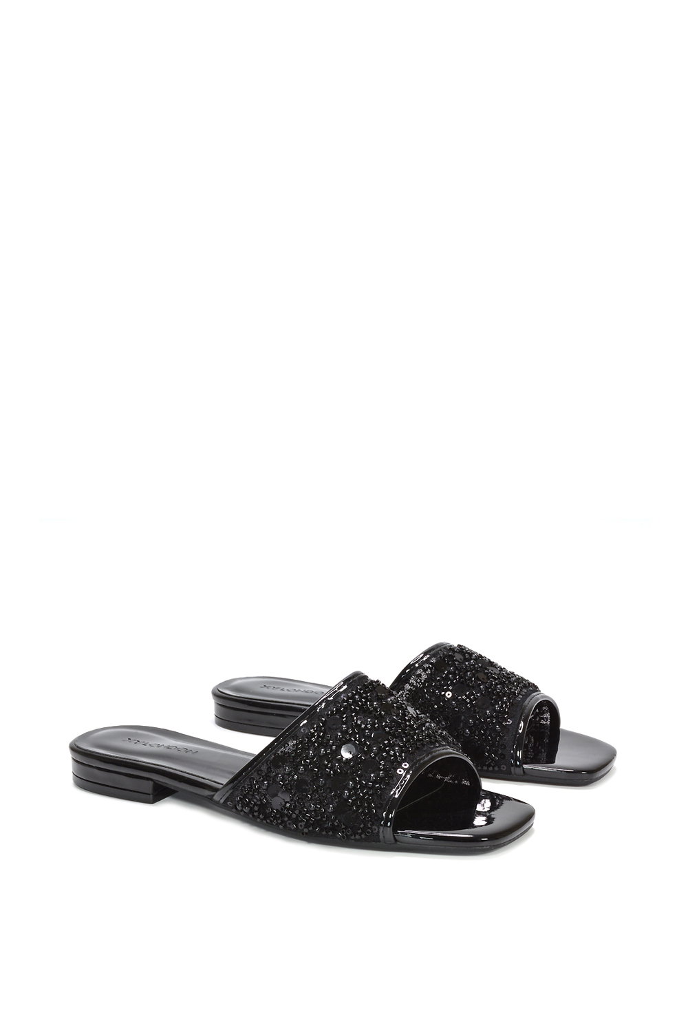 Black XY LONDON Black 'Ziva' Embroidered Sequin Slip On Slider Sandals, Image 3 of 6