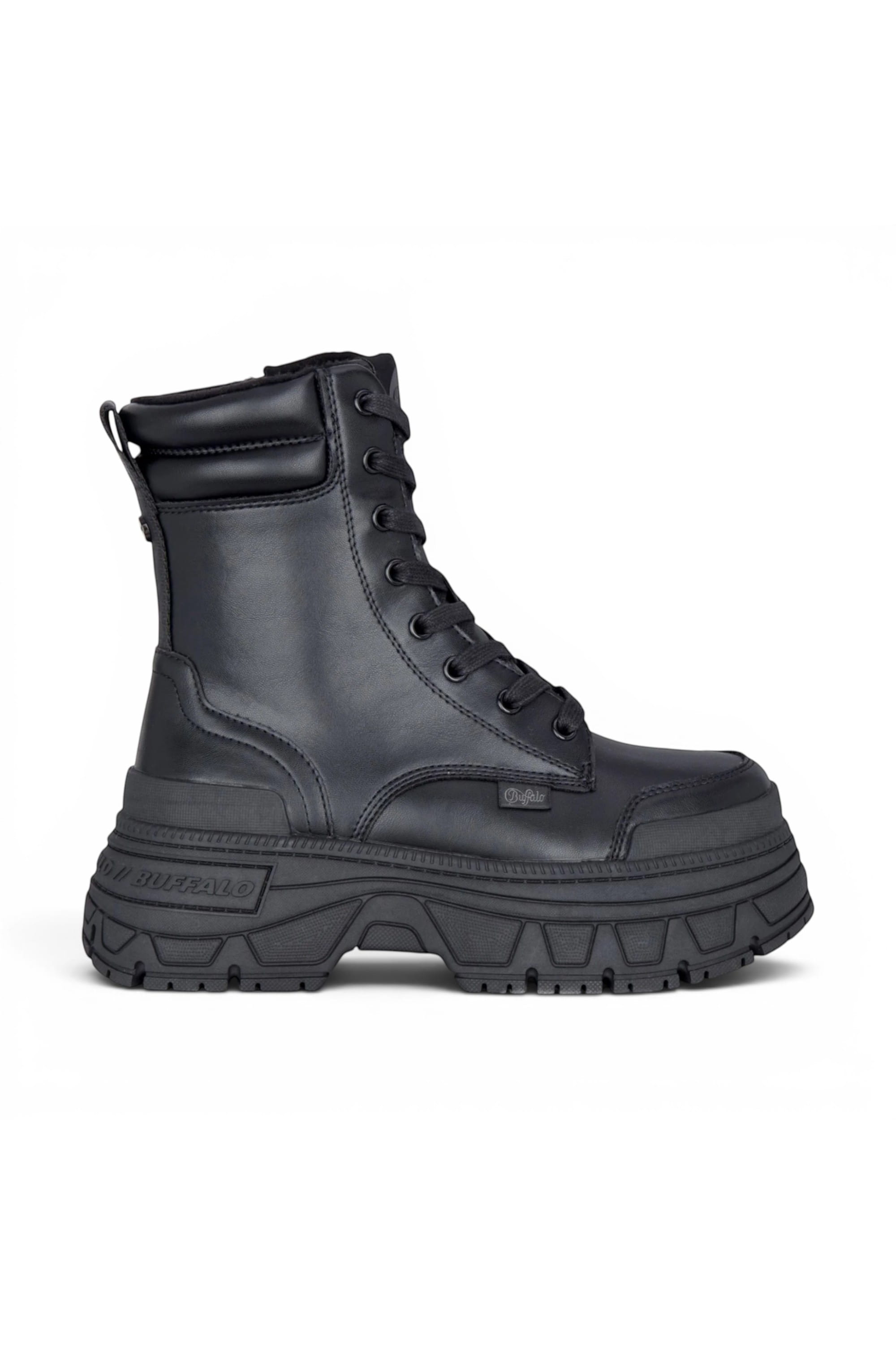 Black Womens Heel Mid High Combat Boots-Fusion, Image 1 of 7