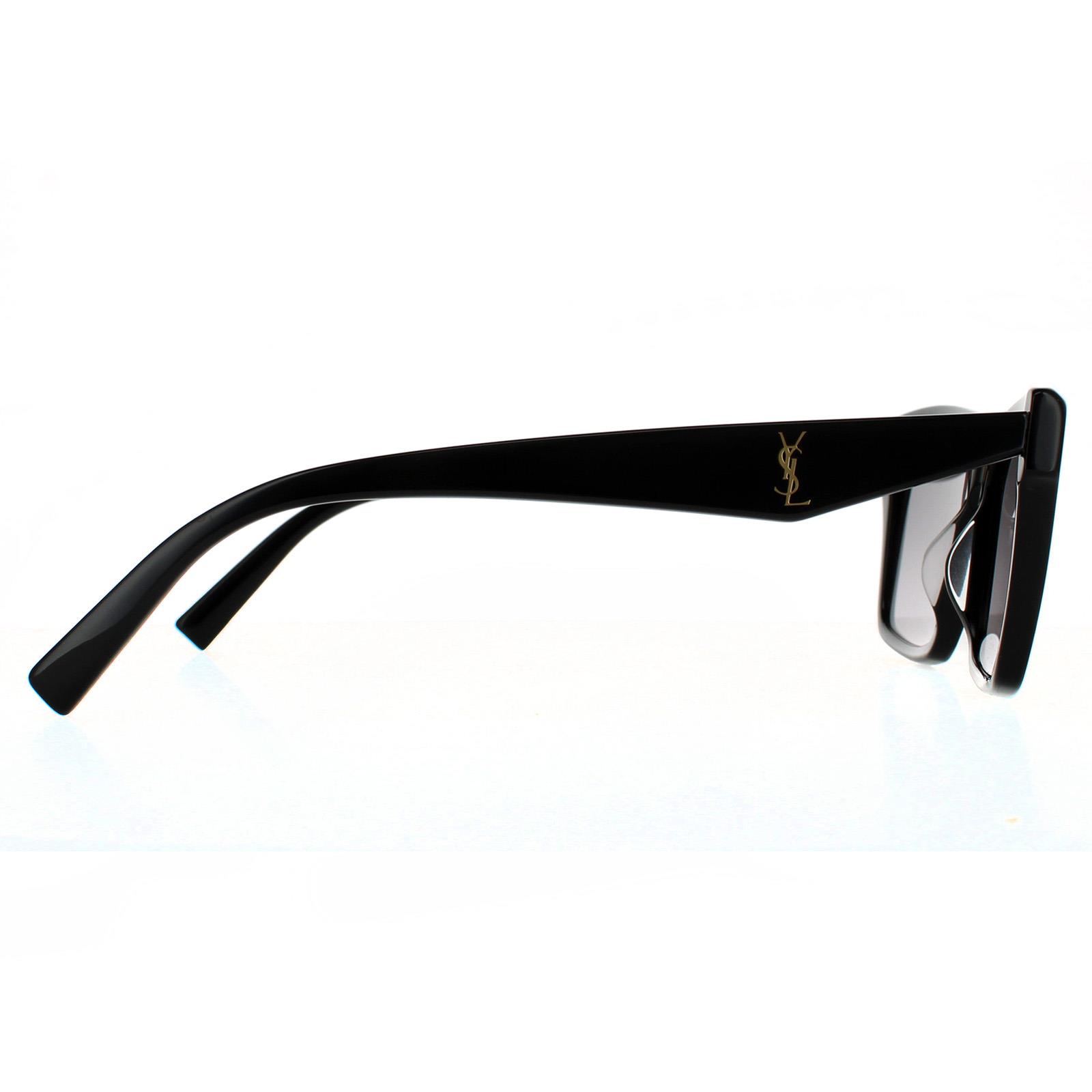 Black Saint Laurent Black Rectangle Unisex Shiny Black Grey Gradient Sunglasses, Image 4 of 4