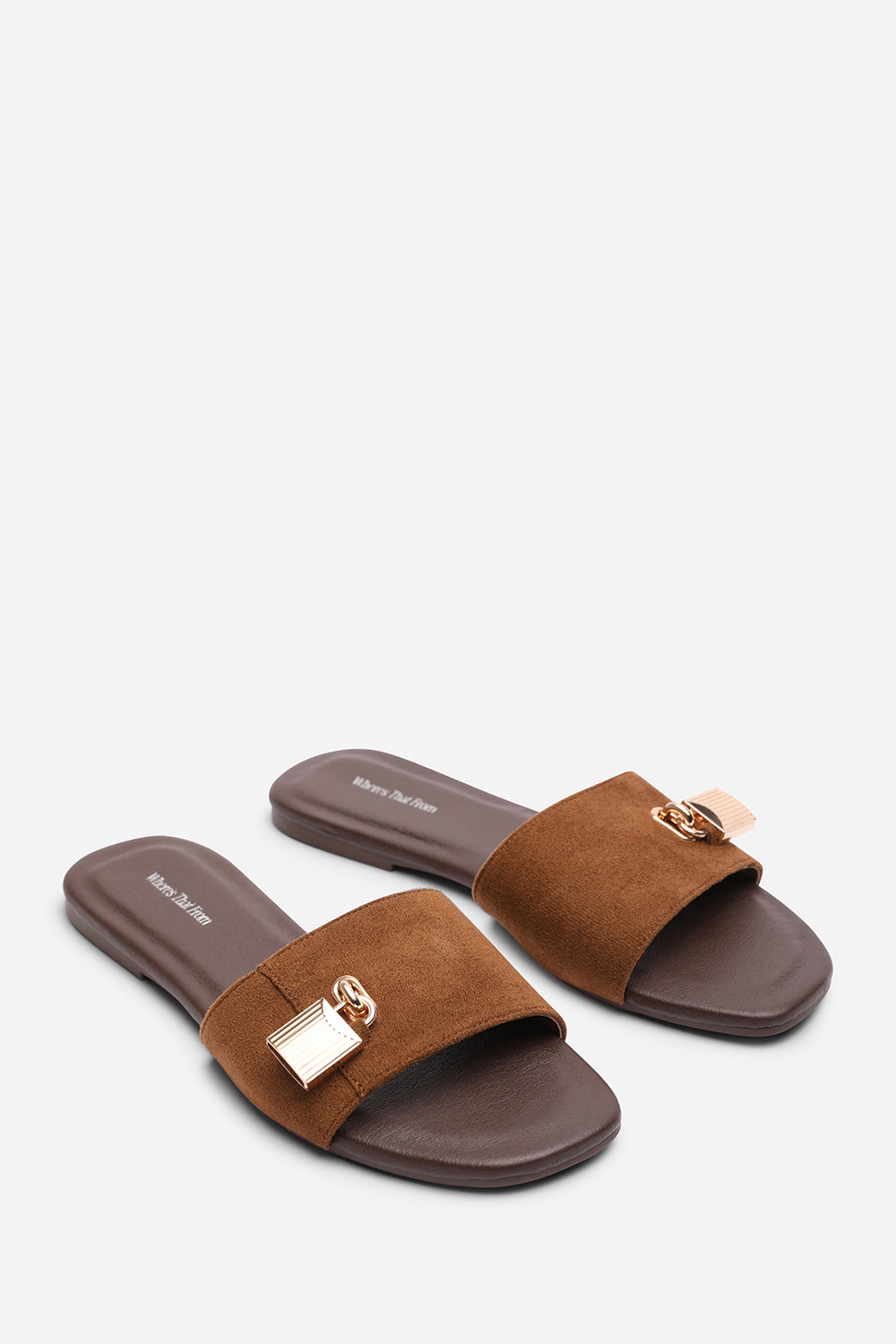 Brown Solana Gold Trim Flat Slide On Sandal, Image 4 of 6