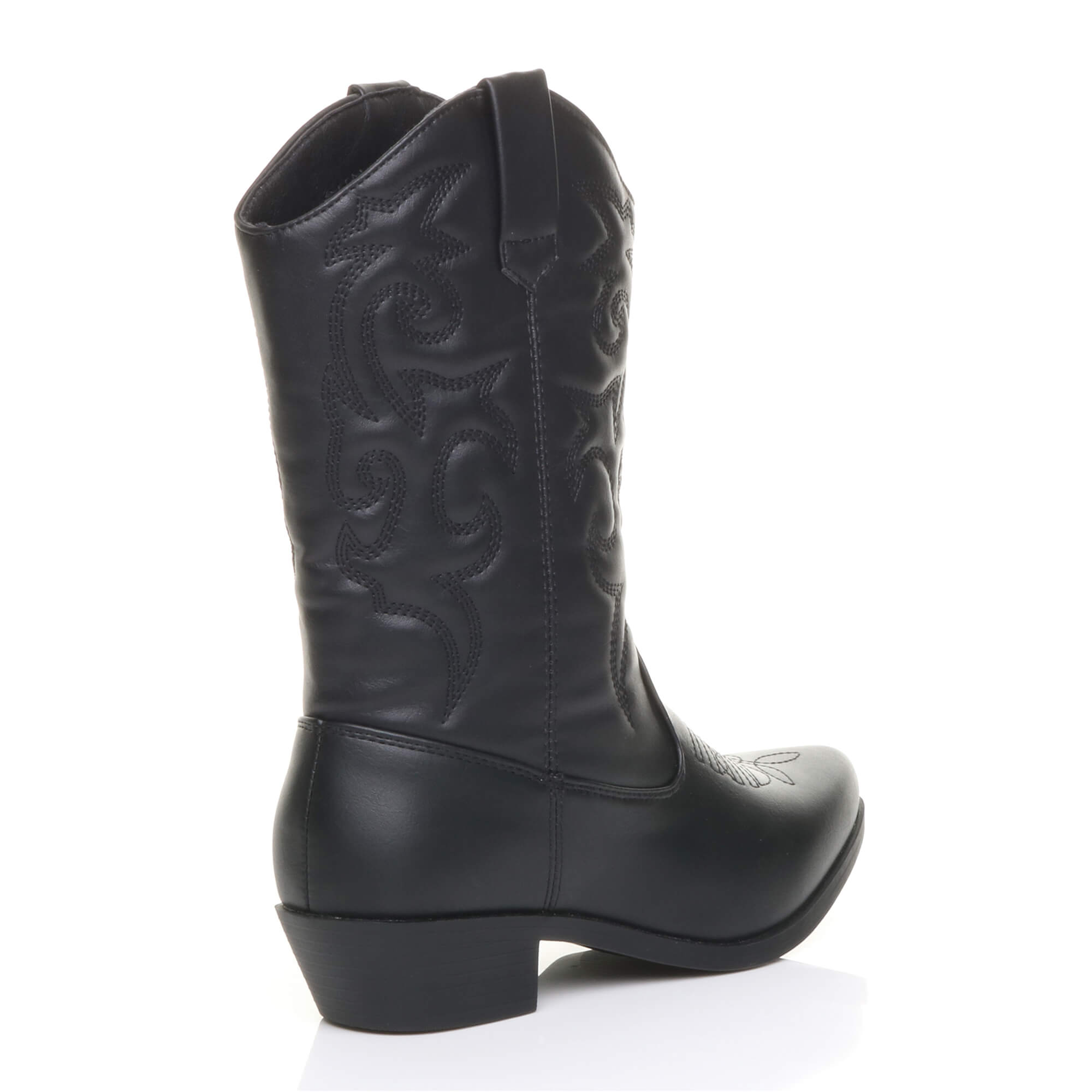 Black AJVANI Black Low Cuban Heel Embroidered Cowboy Western Boots, Image 4 of 6