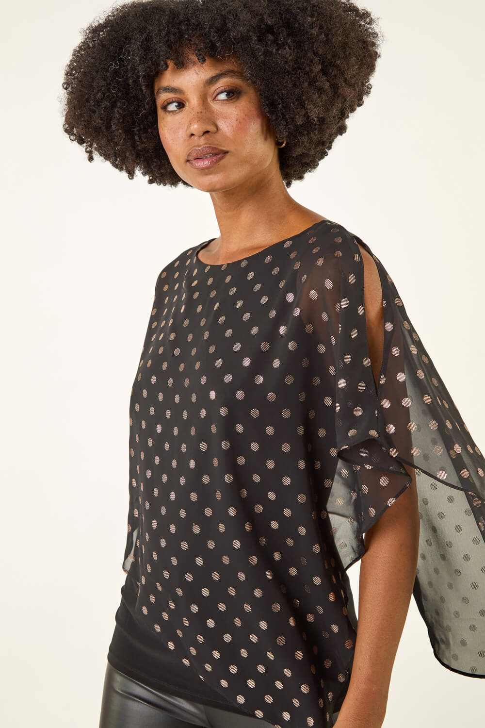 Black Foil Spot Overlay Asymmetric Top, Image 5 of 5