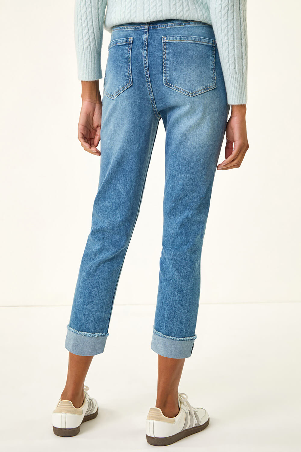 Denim Slim Leg Turn Up Stretch Jeans, Image 4 of 5