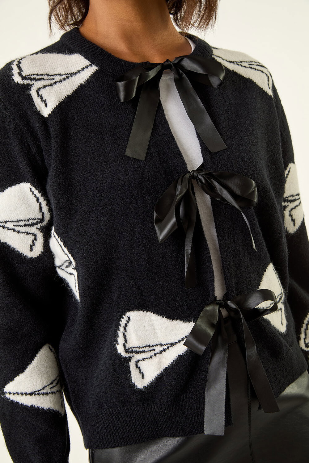 Black Bow Tie Front Knit Jumper, Image 6 of 5