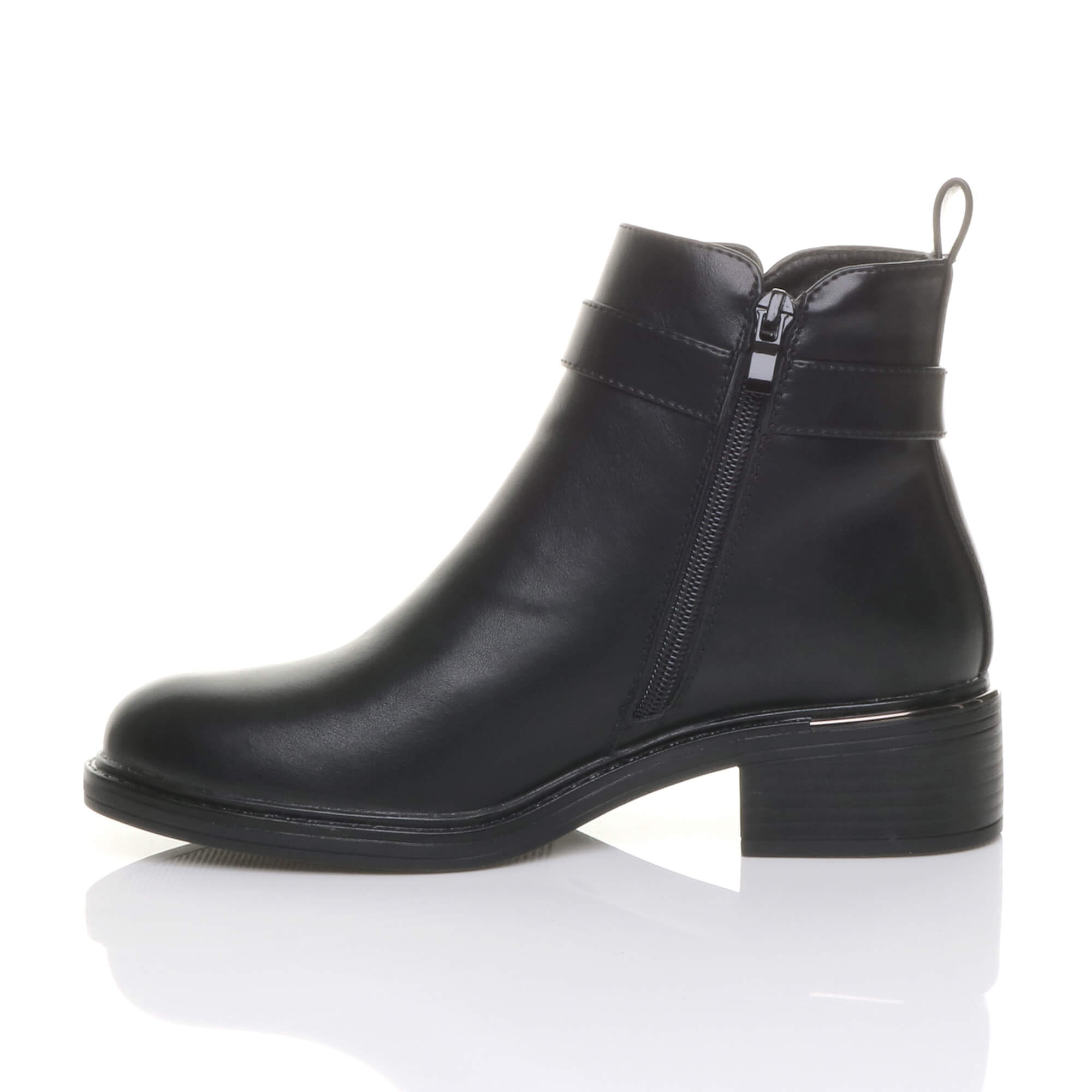 Black AJVANI Black Flat Low Heel Ankle Boots, Image 3 of 6