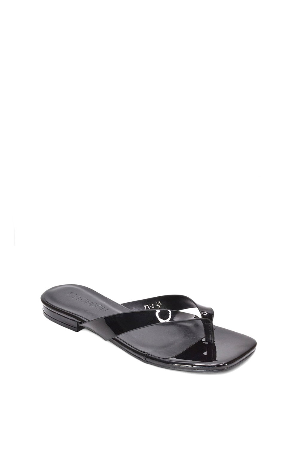 Black XY LONDON Black 'Rio' Thong Strap Slip On Flip Flop Square Toe Slide, Image 2 of 5