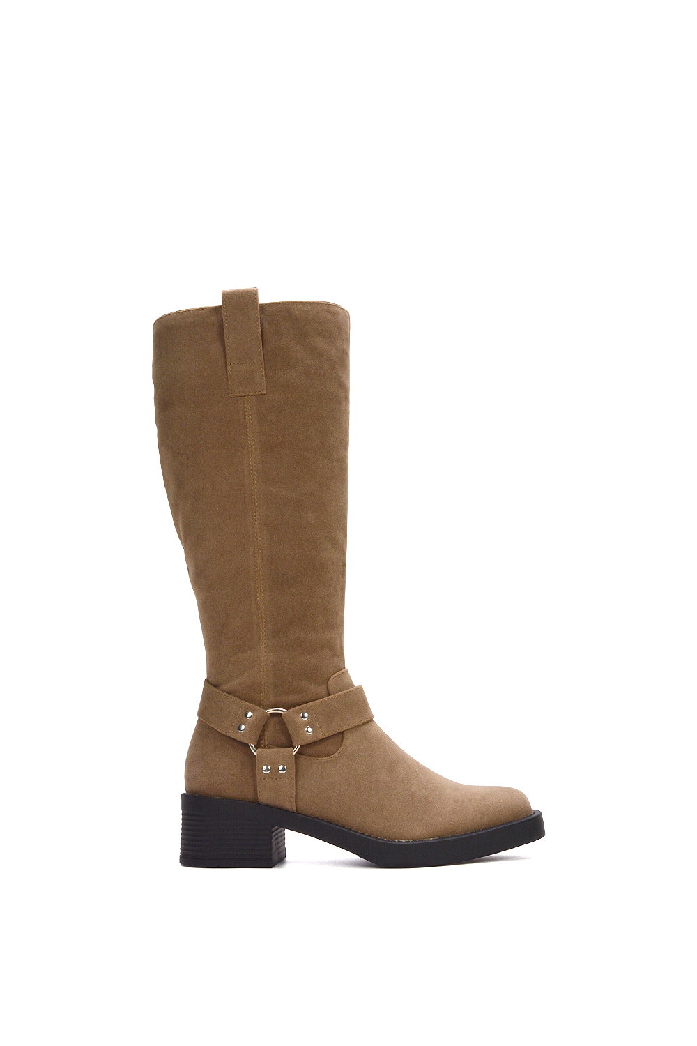 Black 'Roma' Knee High Biker Mid Block Heel Western Boots