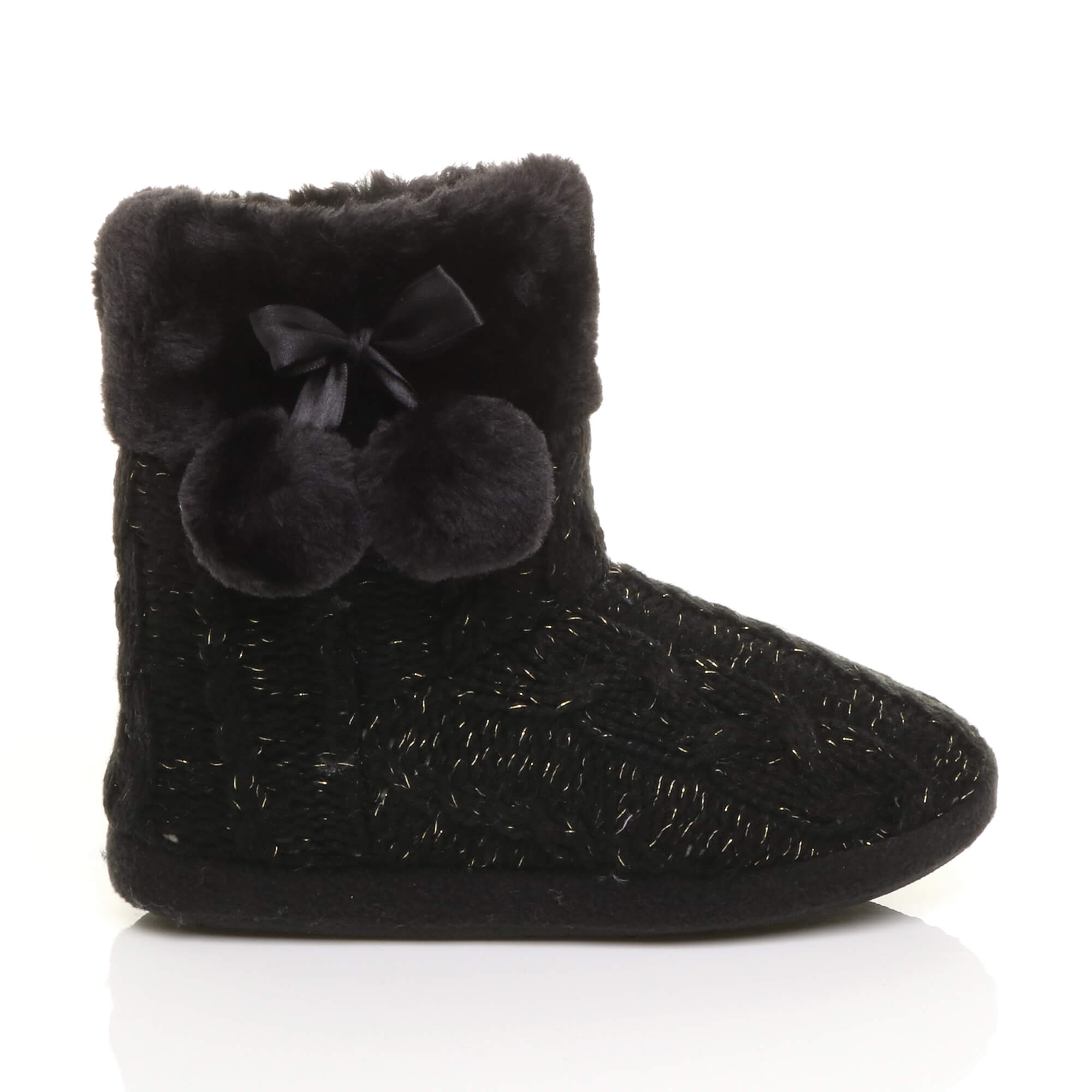 Black AJVANI Black Knitted Glitter Ankle Boot Slippers, Image 2 of 6