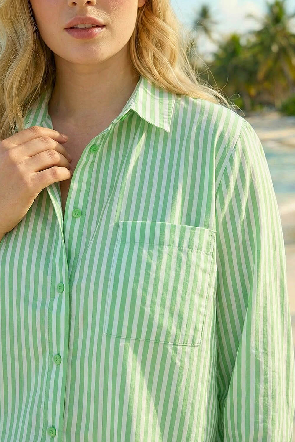 Green Curve Stripe Buttoned Shirt, Image 5 of 4