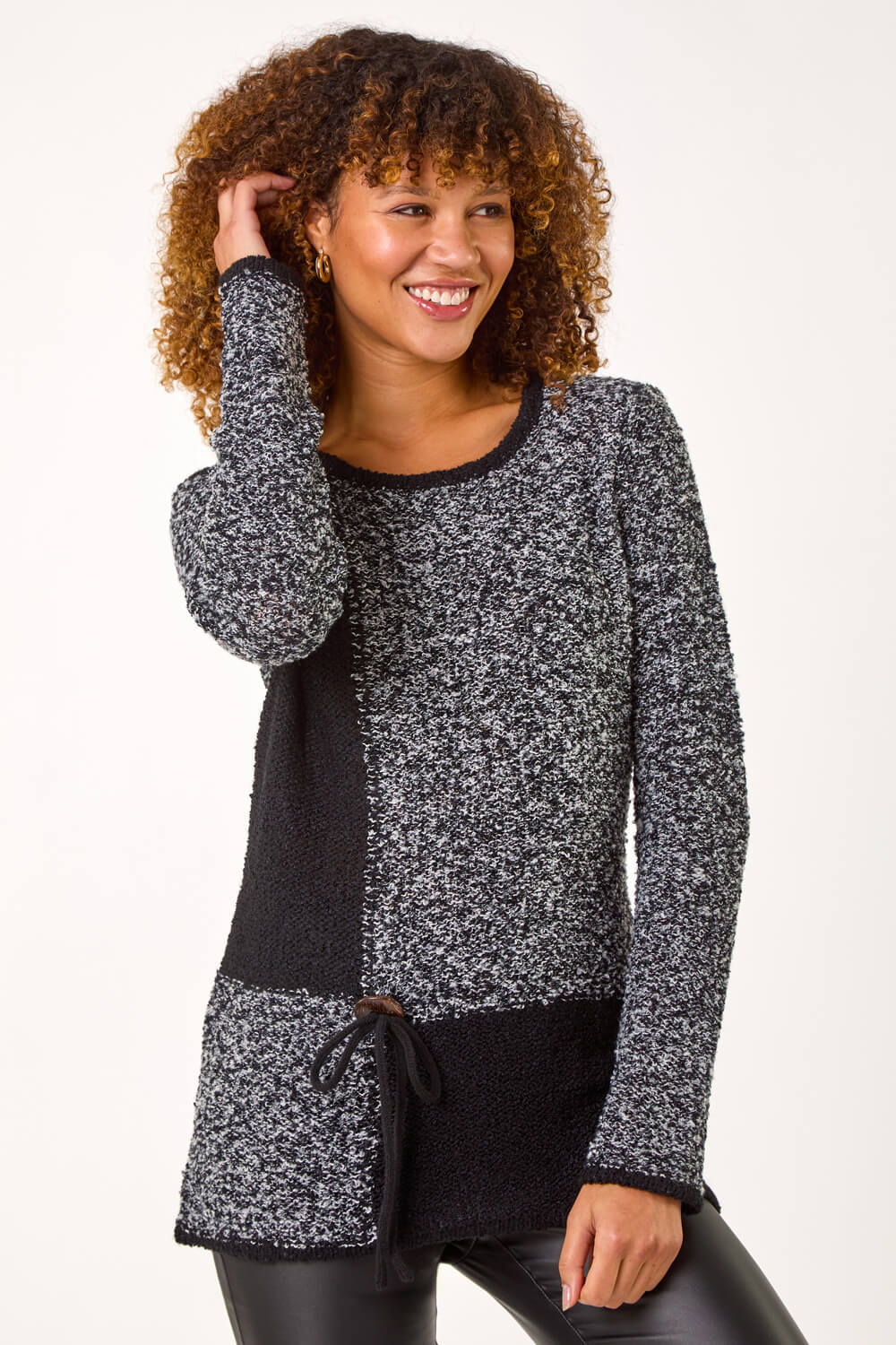 Roman Women's Charcoal Textured Button Detail Knit Jumper Size 18