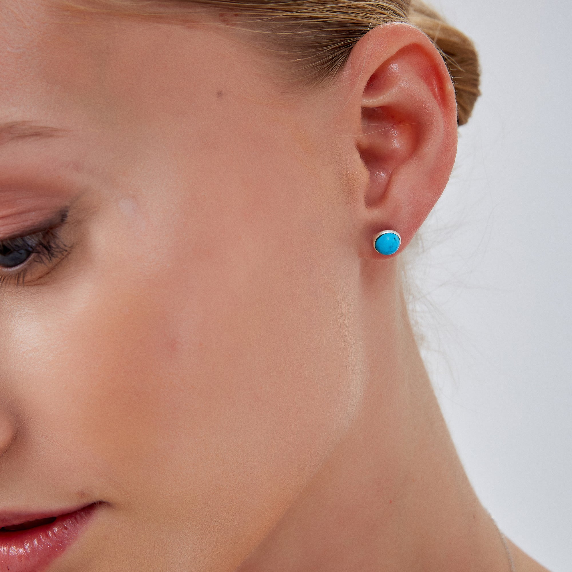 Silver Blue Turquoise Dome Sterling Silver Stud Earring, Image 2 of 4
