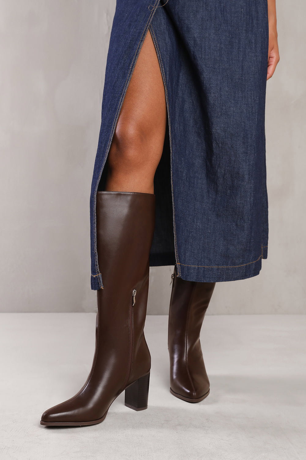 Dark Brown 'Delta' Block Heel Knee High Boots, Image 1 of 4