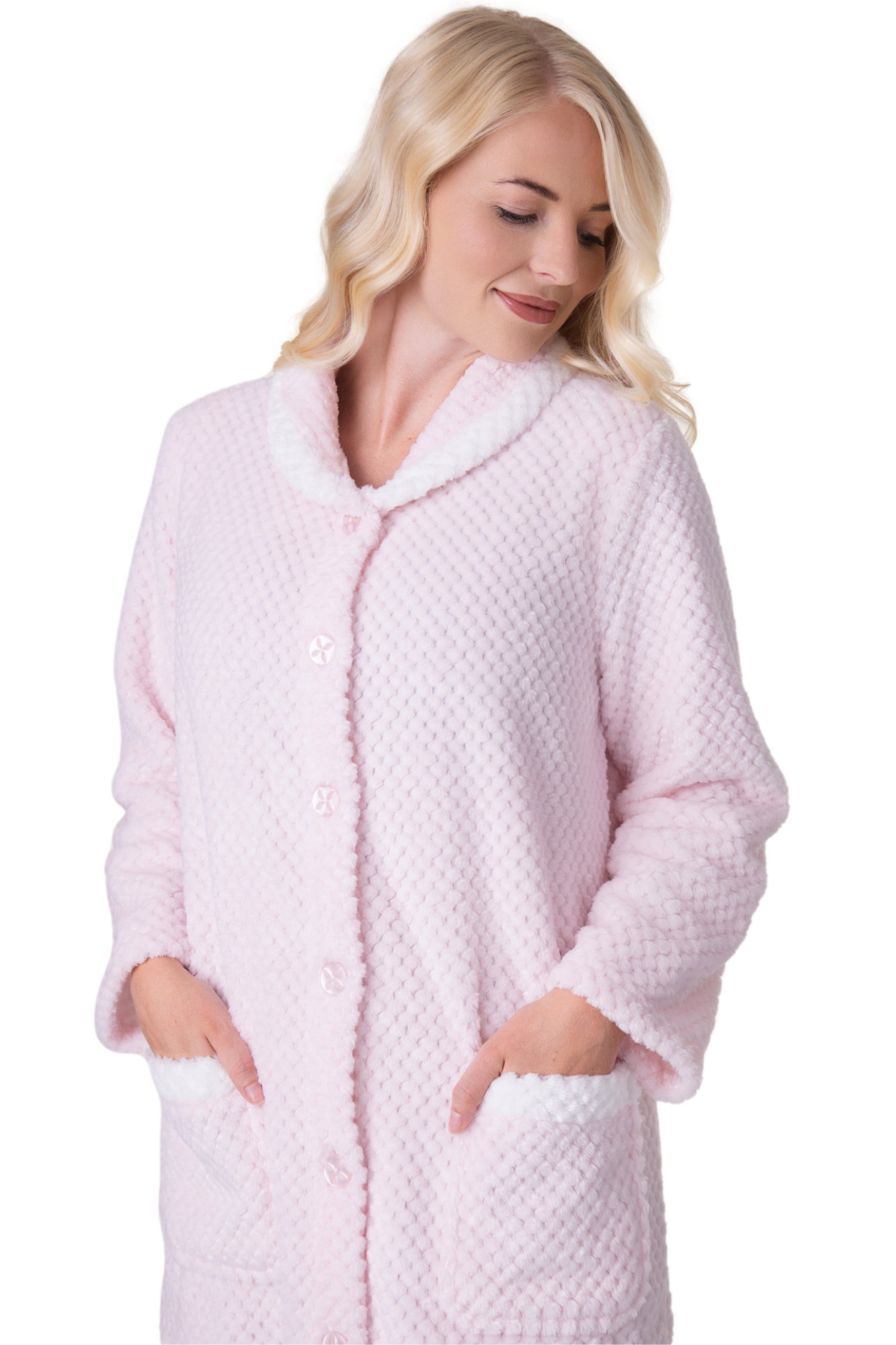 Pink Camille Lingerie Pink Supersoft Button Front Housecoat, Image 5 of 5