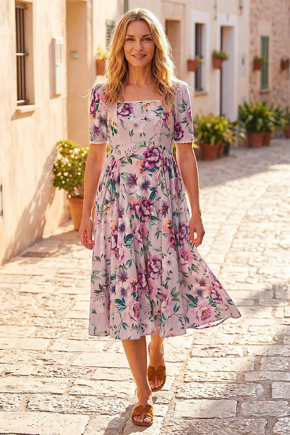 Pink Petite Floral Woven Dress, Image 1 of 4