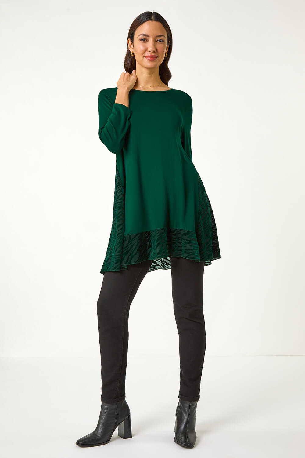 Forest  Velvet Animal Print Hem Tunic Top, Image 3 of 5