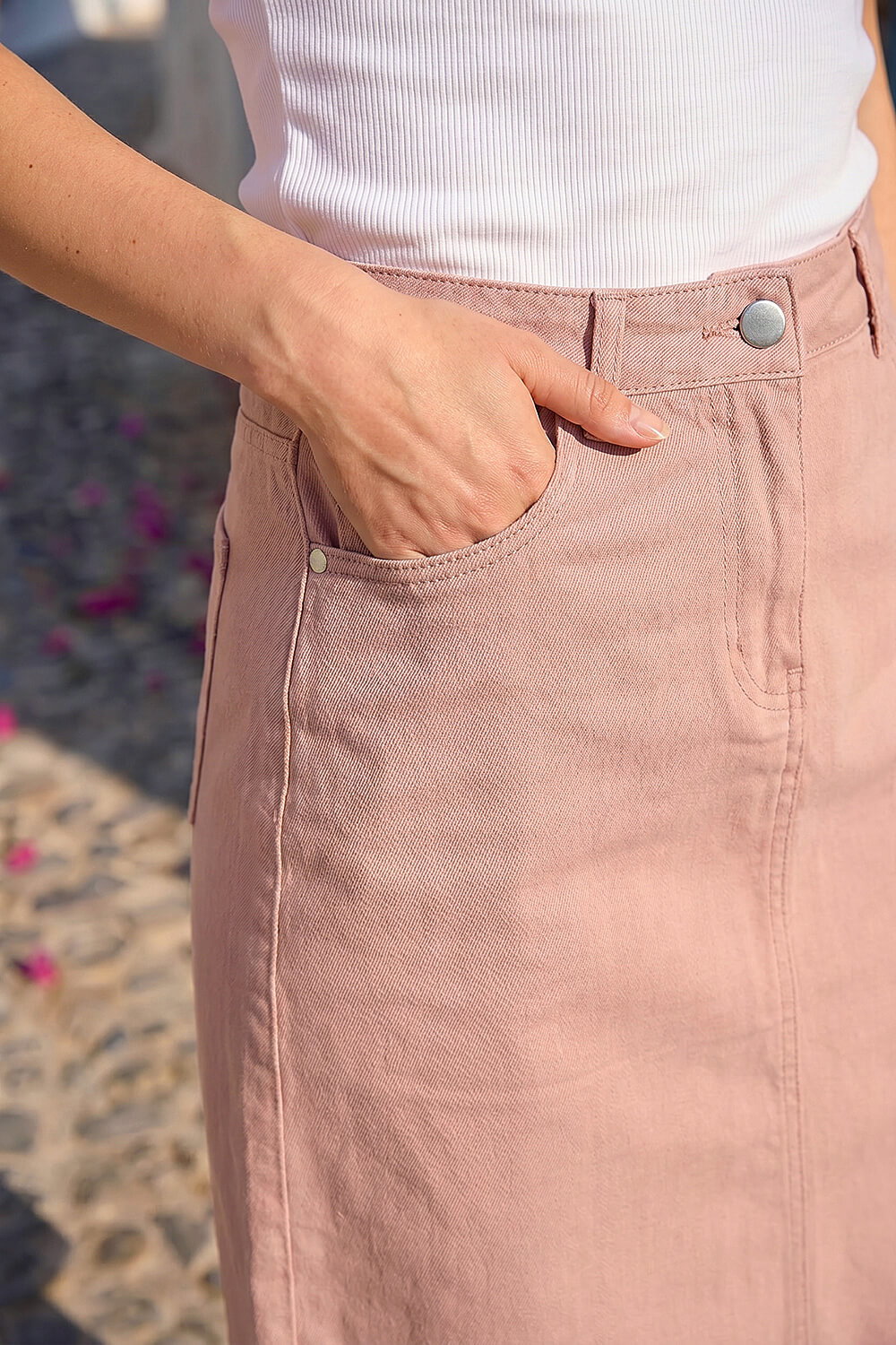 Rose Cotton Denim Stretch A line Skirt, Image 5 of 4