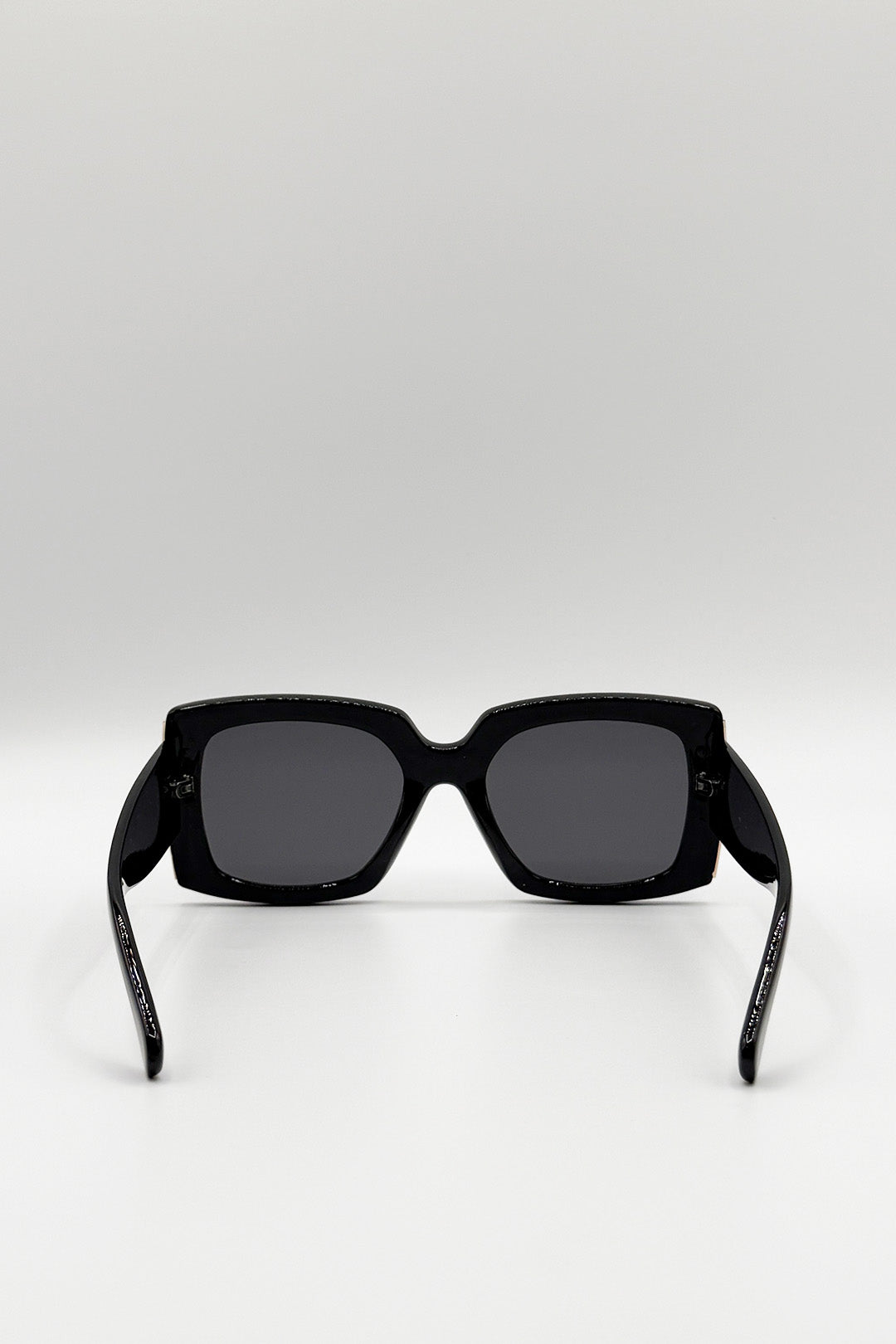 Black Oversized Square Sunglasses in Black Gold Detail, Image 5 of 5