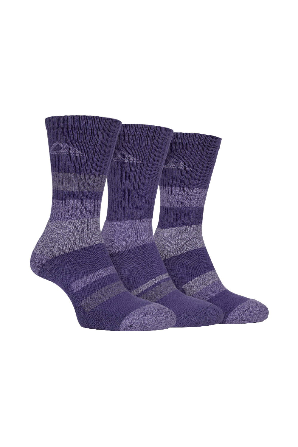 Purple 3 Pack Padded Sole Cotton Hiking Socks, Image 1 of 4