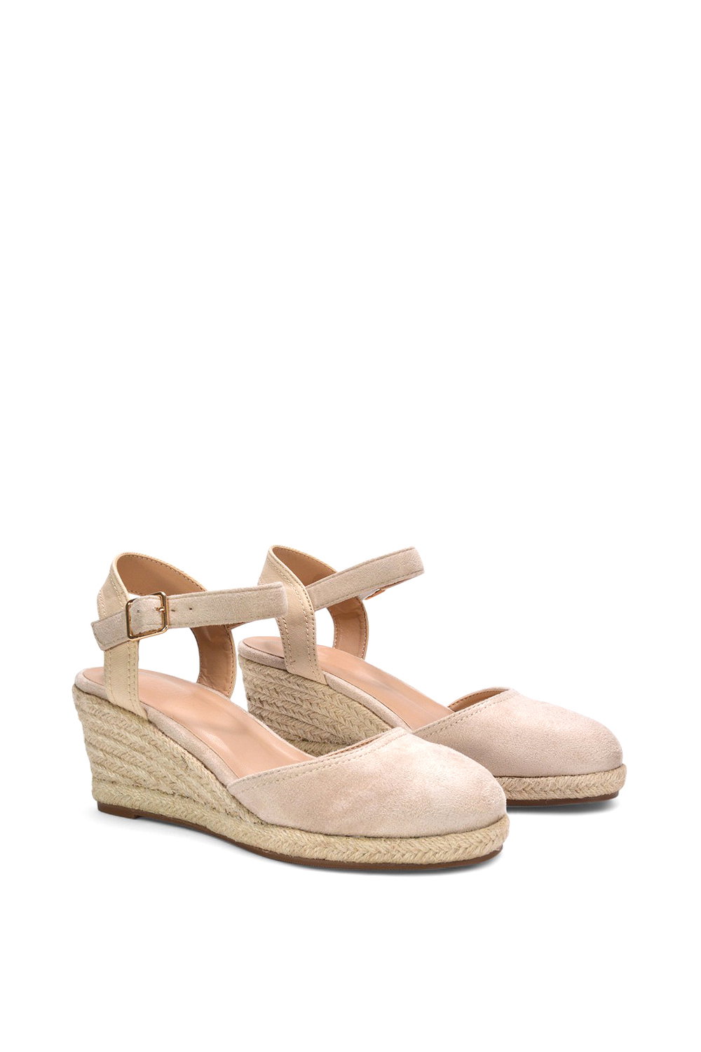 Beige XY LONDON Beige 'Joey' Closed Toe Ankle Strap Espadrille Wedge Platform Shoes, Image 3 of 6