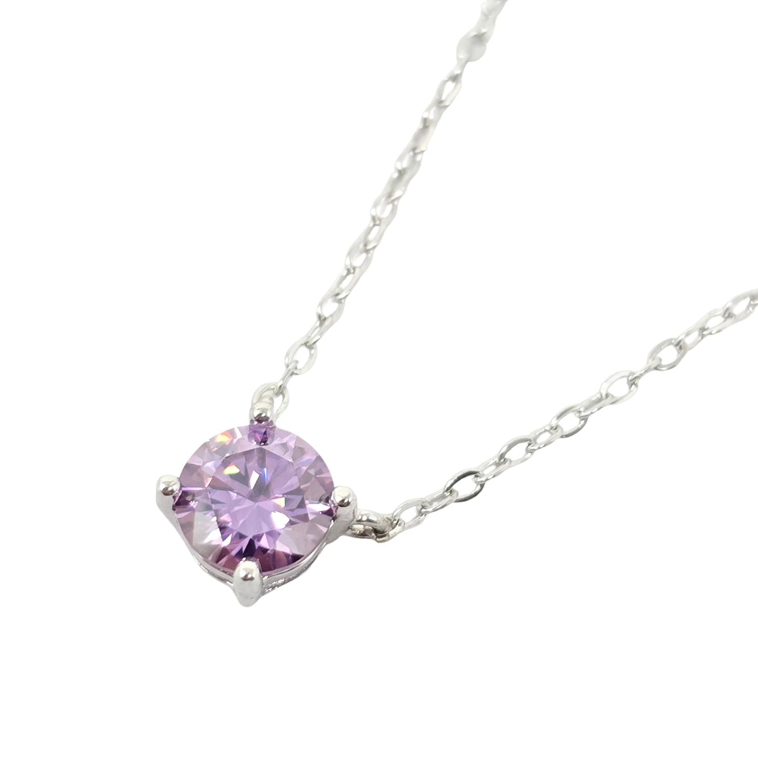 Purple Alexandrite Moissanite Crystal Sterling Silver Necklace