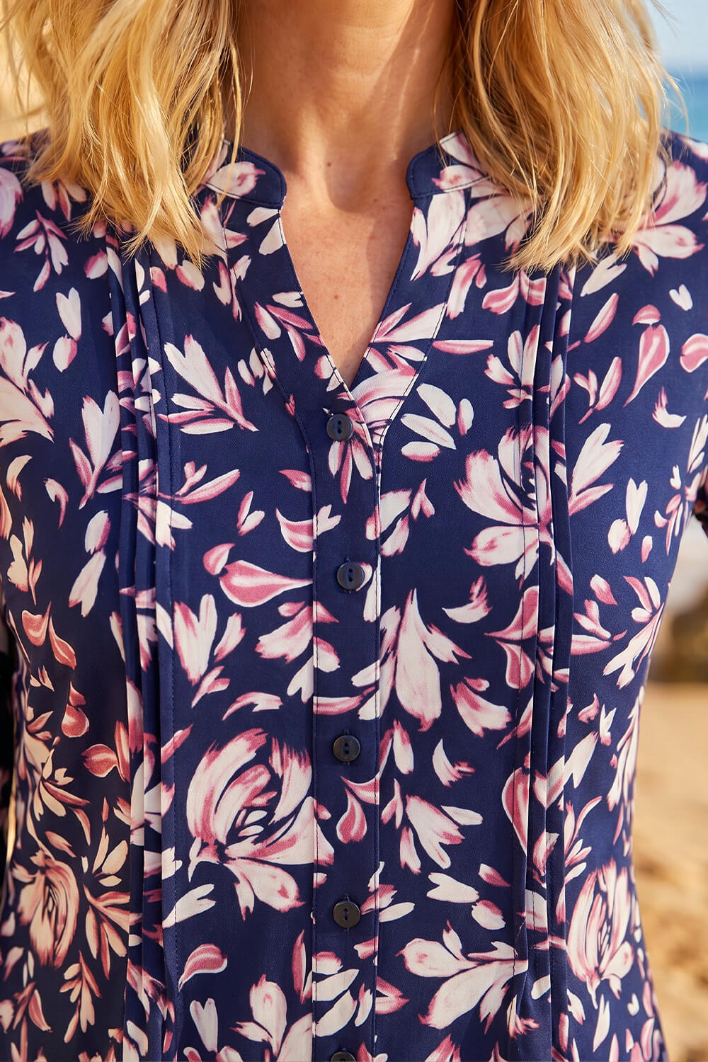 Pink Classic Printed Pintuck Shirt, Image 5 of 4