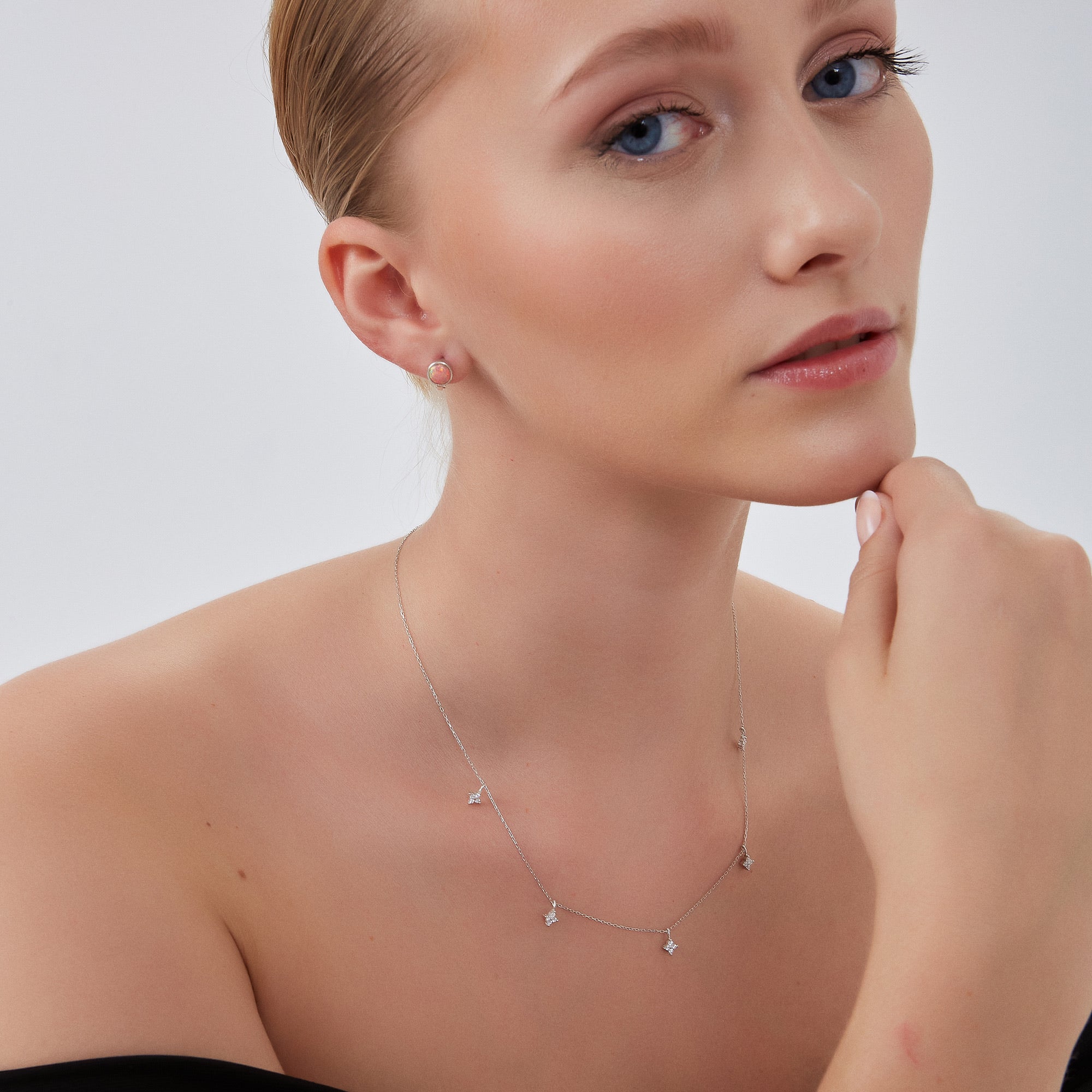 Silver Sterling Silver High Quality Round Pink Opal Earring, Image 4 of 5