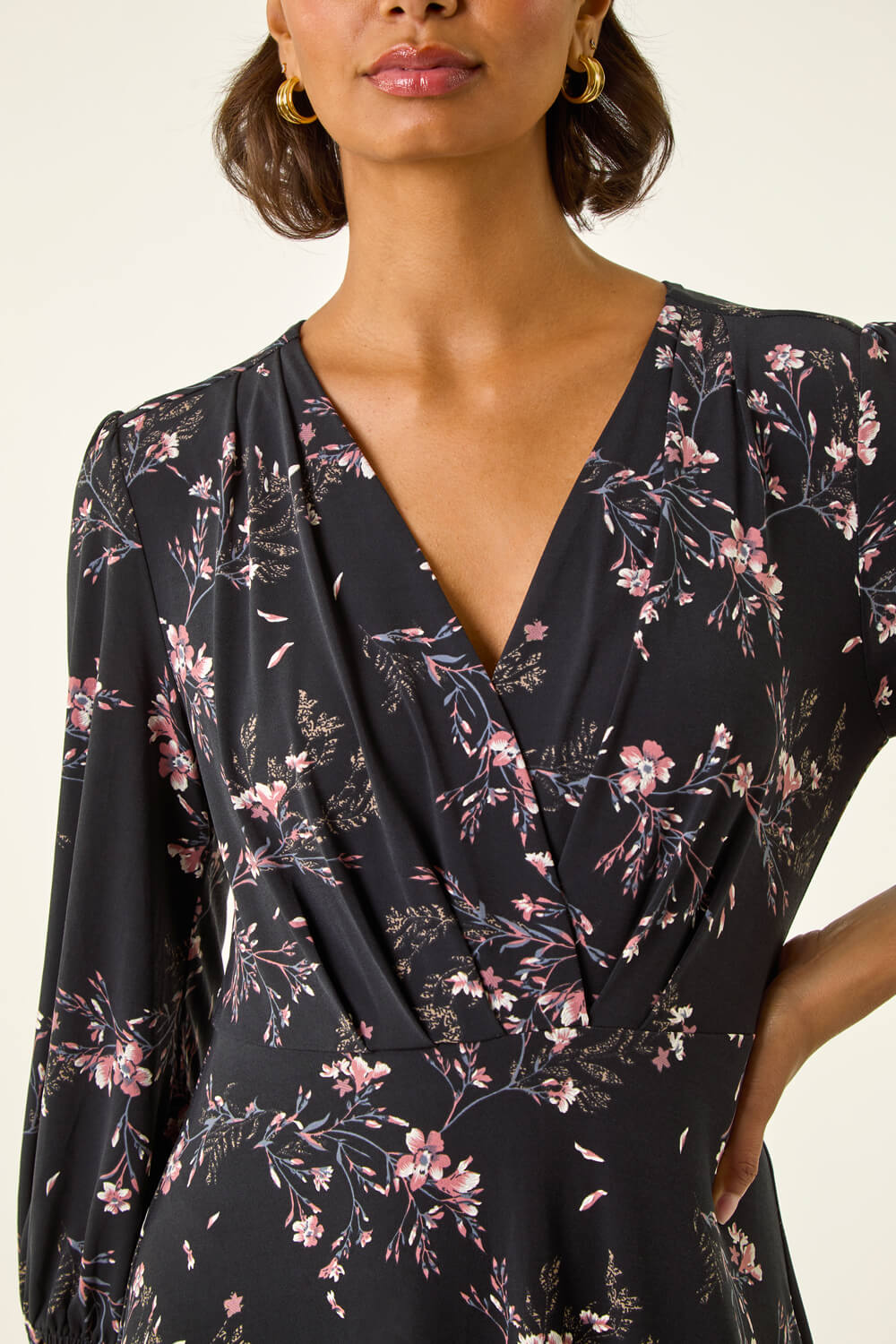 PINK Floral Print Stretch Midi Dress, Image 6 of 5