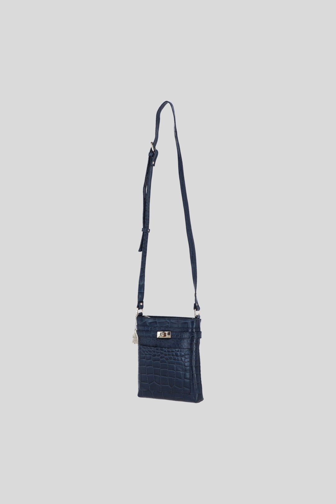 Navy Real Leather Crossbody Bag with Adjustable Strap, Image 3 of 5