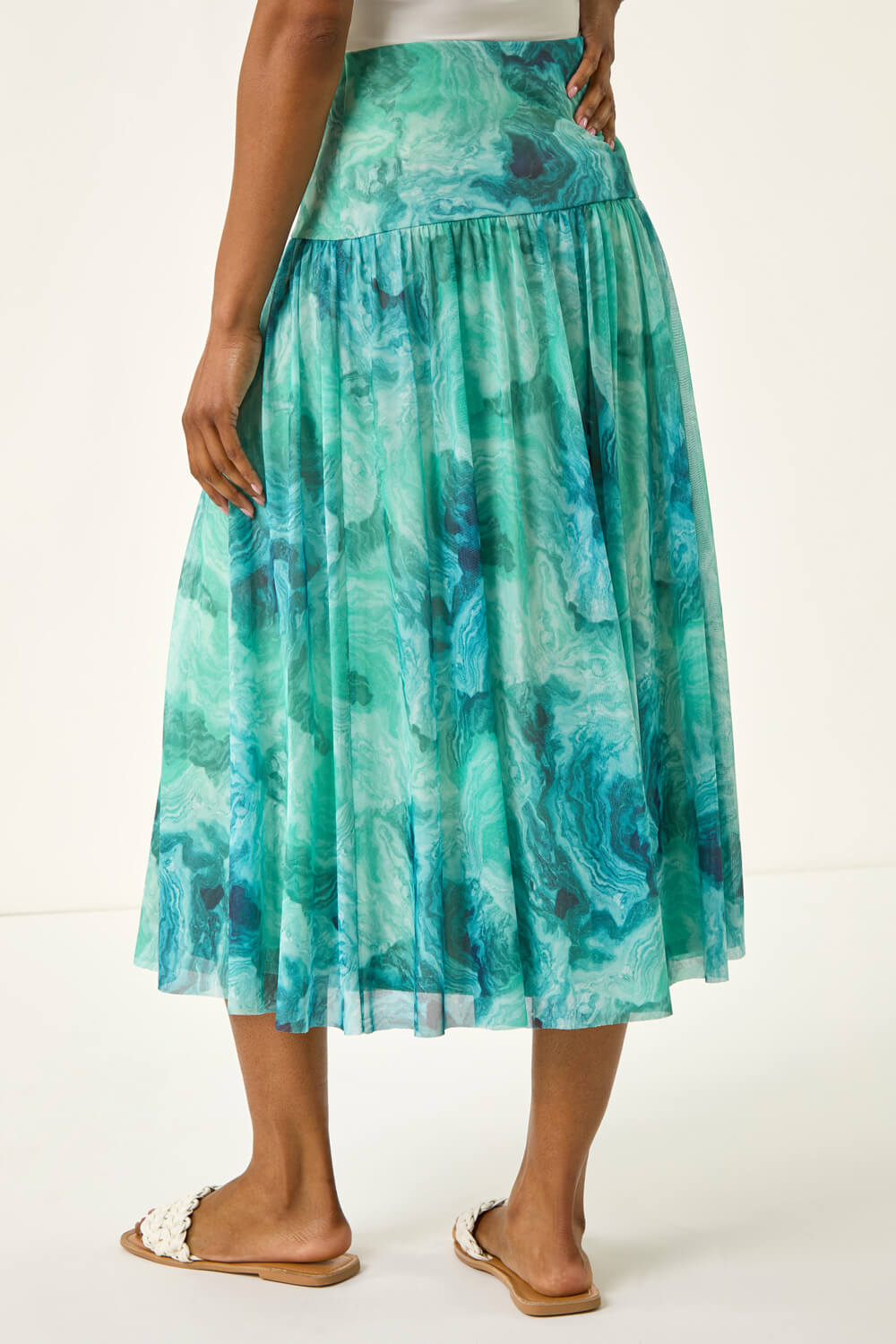 Aqua Marble Print Mesh Layer Skirt, Image 5 of 5