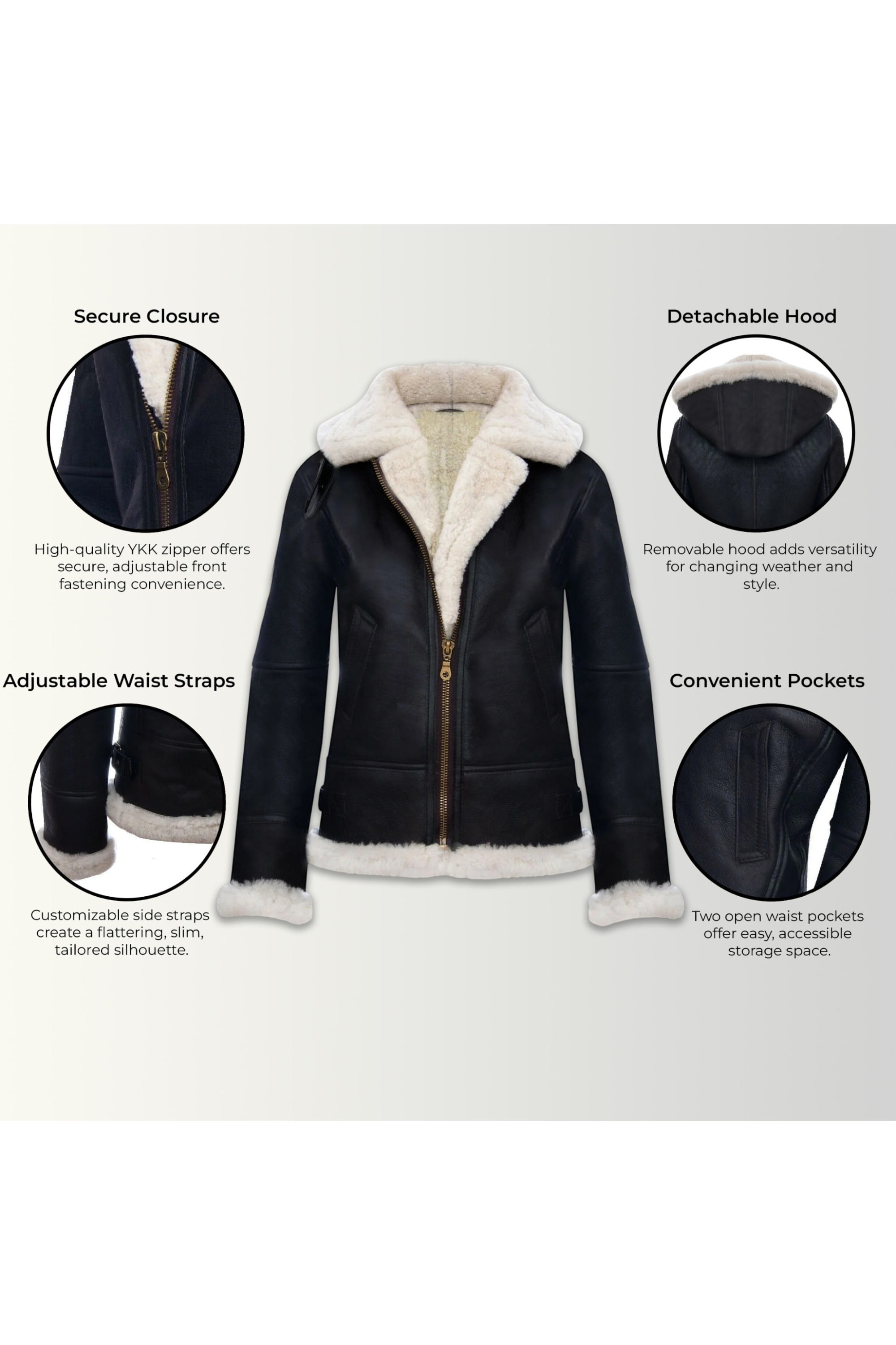 Biscuit Hooded Sheepskin Flying Leather Jacket, Image 4 of 8