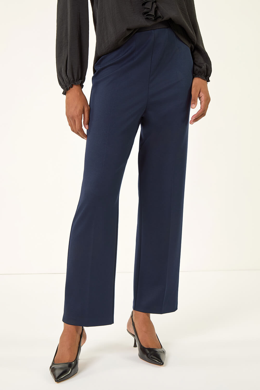 Navy Straight Leg Ponte Stretch Trouser, Image 5 of 5