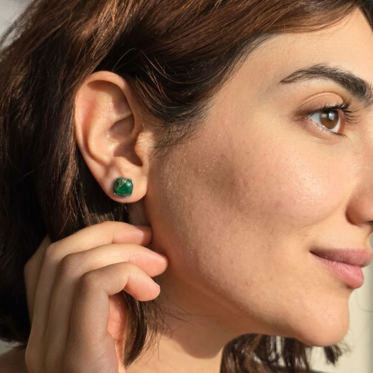 Silver Emerald May Birthstone Sterling Silver Stud Earrings, Image 2 of 4