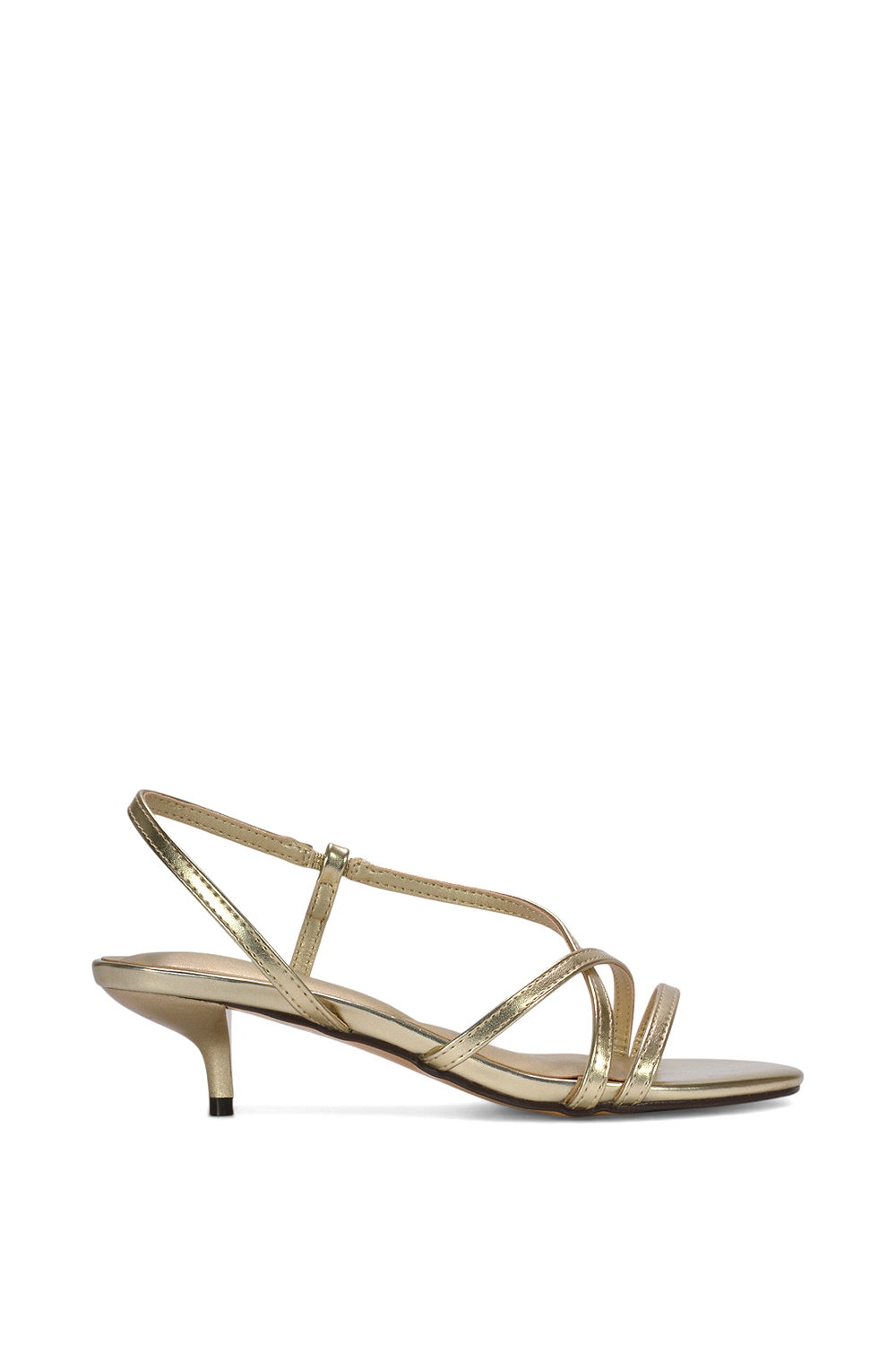 Gold XY LONDON Gold 'Kayla' Slip On Strappy Slingback Kitten Heeled Sandals, Image 1 of 6