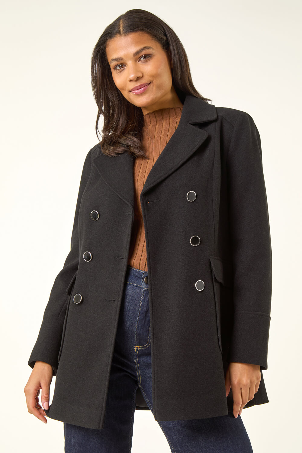 Black Double Breasted Smart Coat , Image 1 of 5