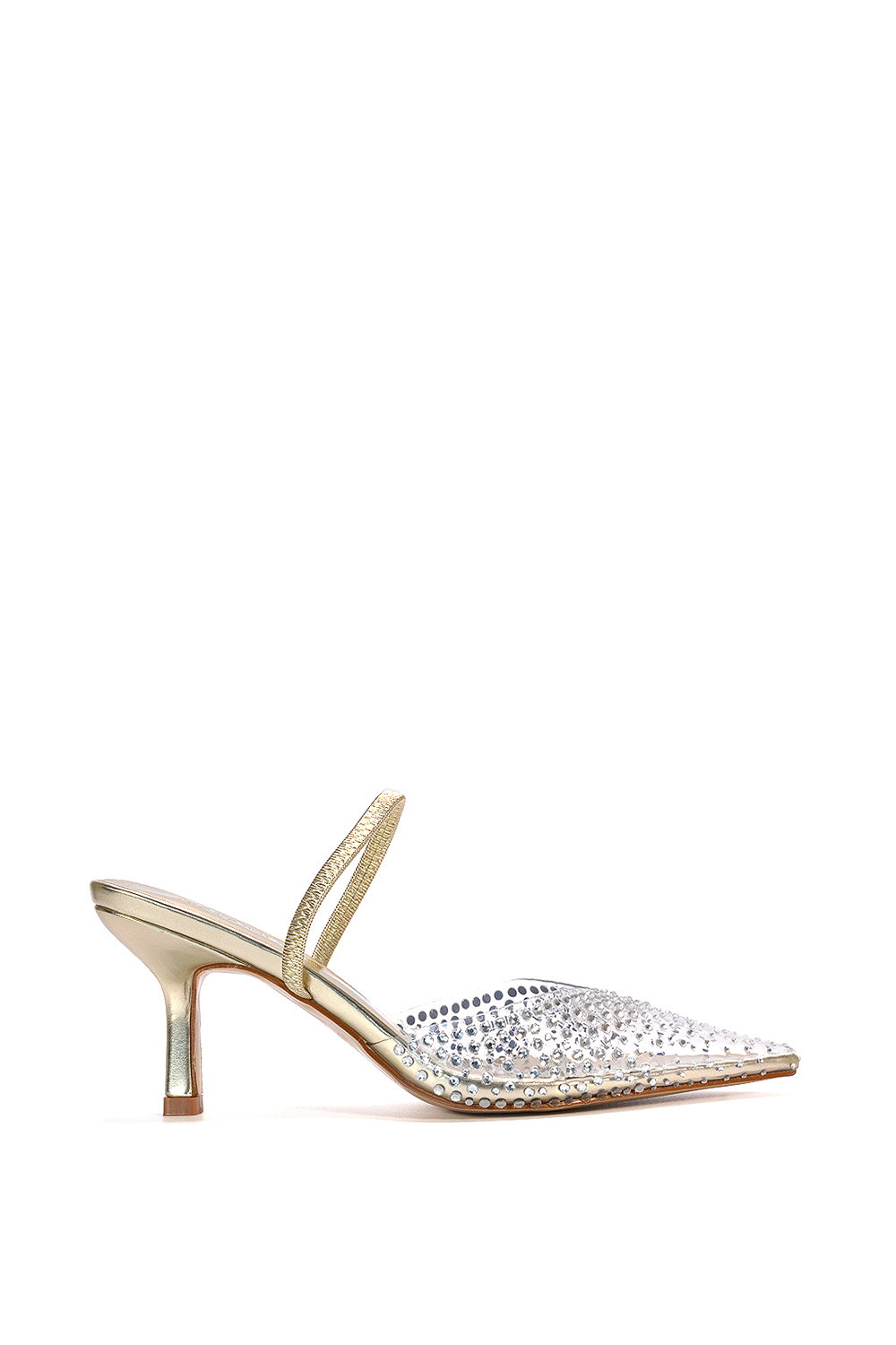 Black 'Tia' Clear Perspex Diamante Stiletto Heel Slingback Court Shoes