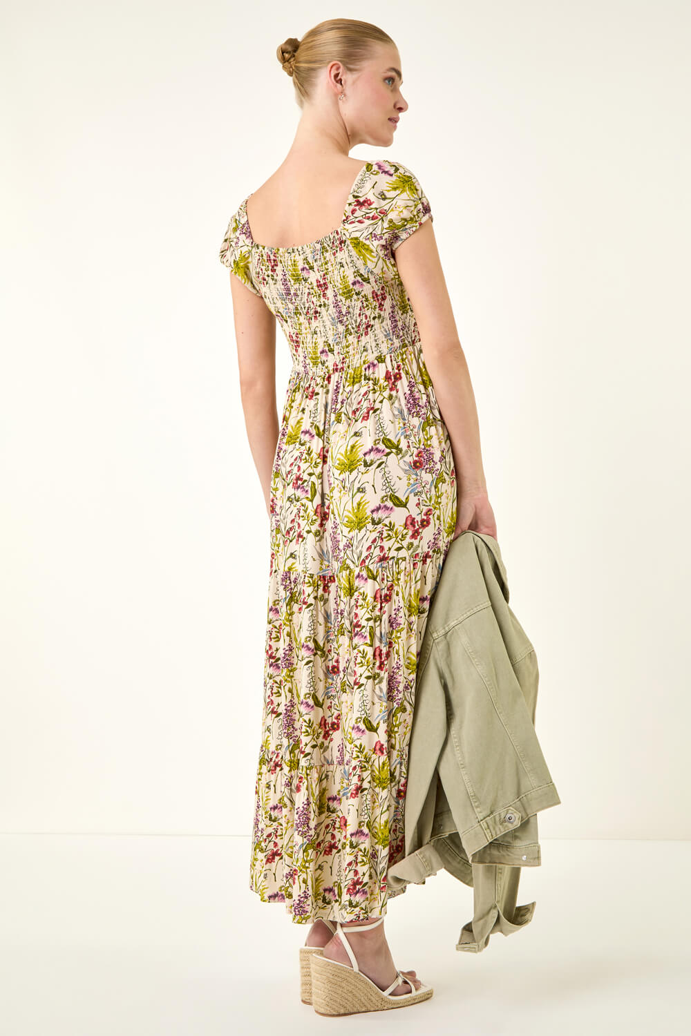 Stone Floral Print Tiered Maxi Dress, Image 5 of 6