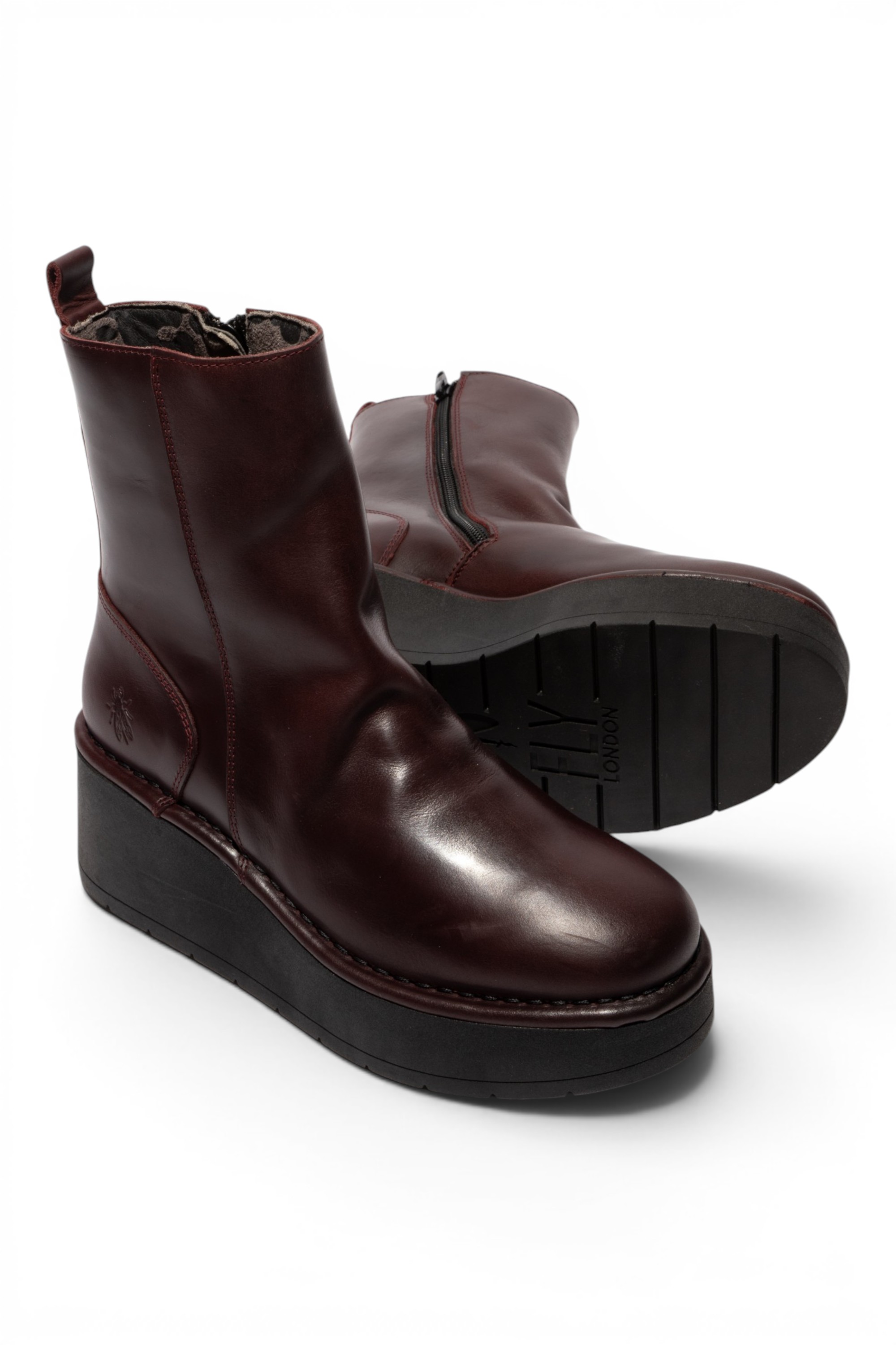 Wine Womens Leather Ankle Boots-HEIJ271, Image 5 of 5