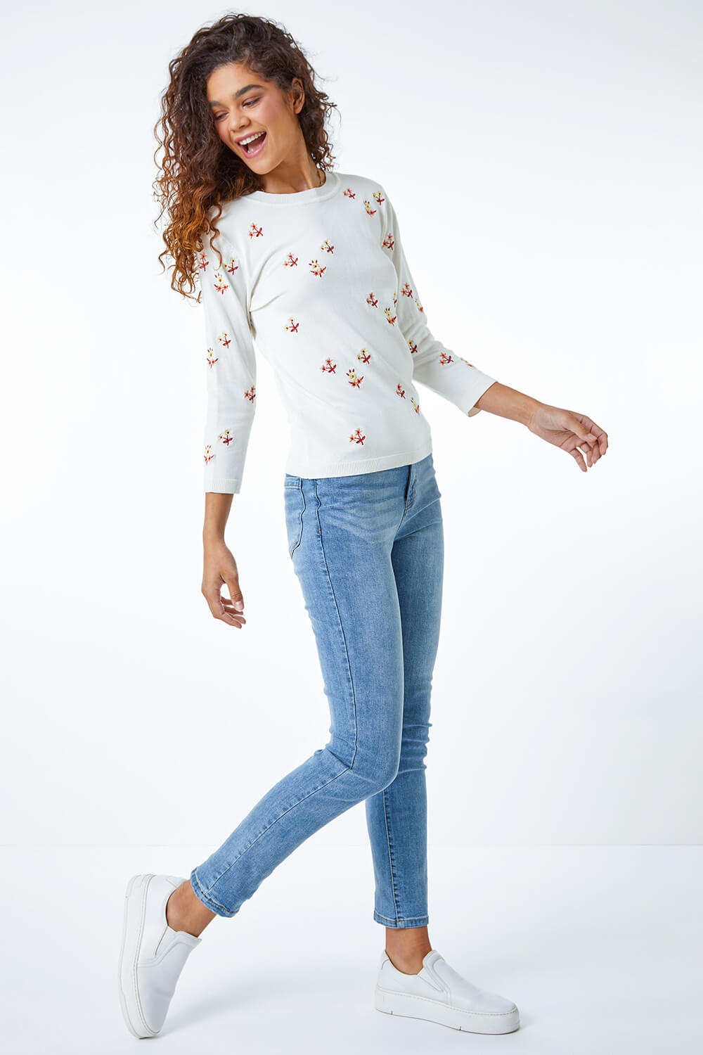 Ivory Floral Embroidered Jumper, Image 3 of 5