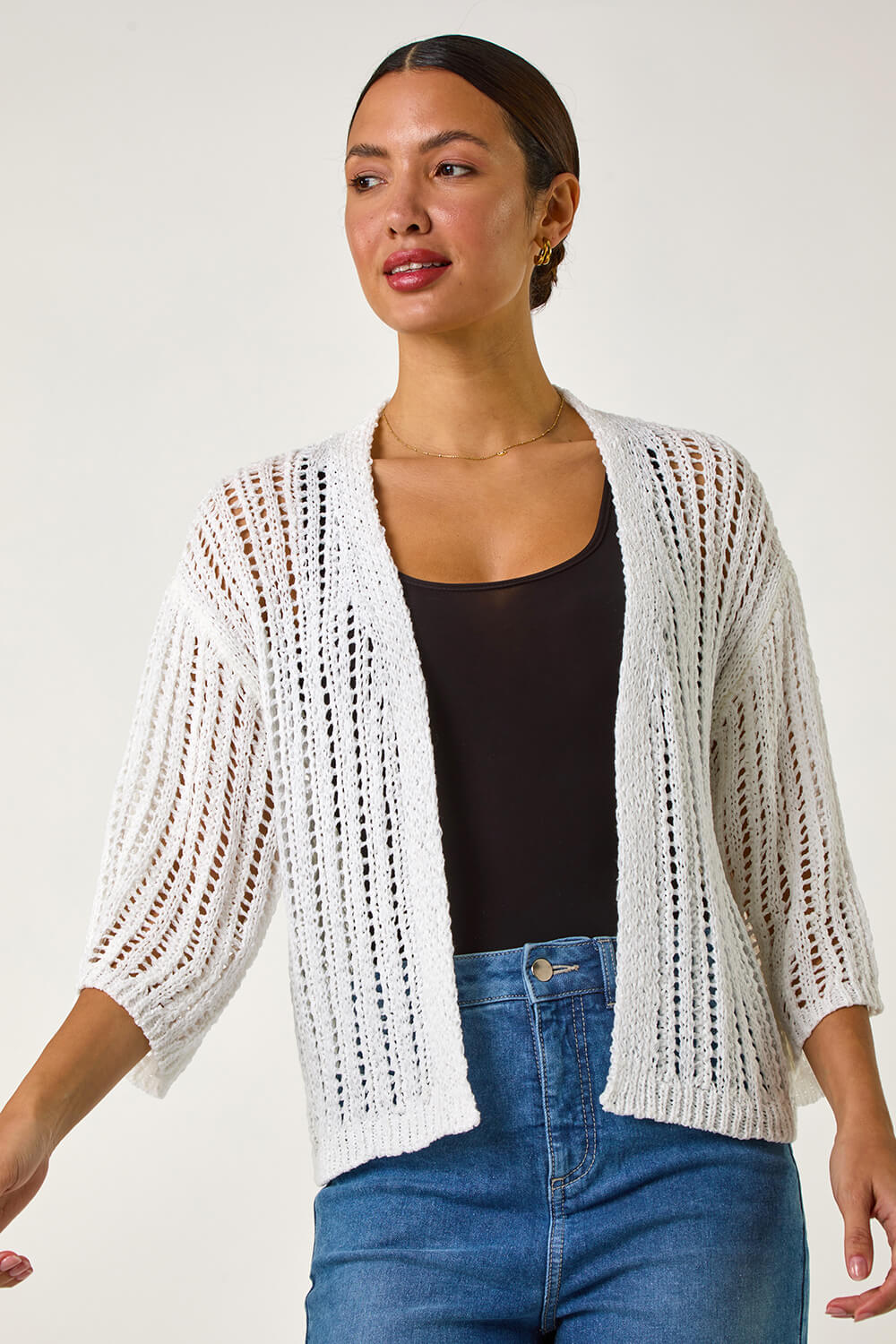 Ivory Stitch Detail Knit Cardigan, Image 5 of 5