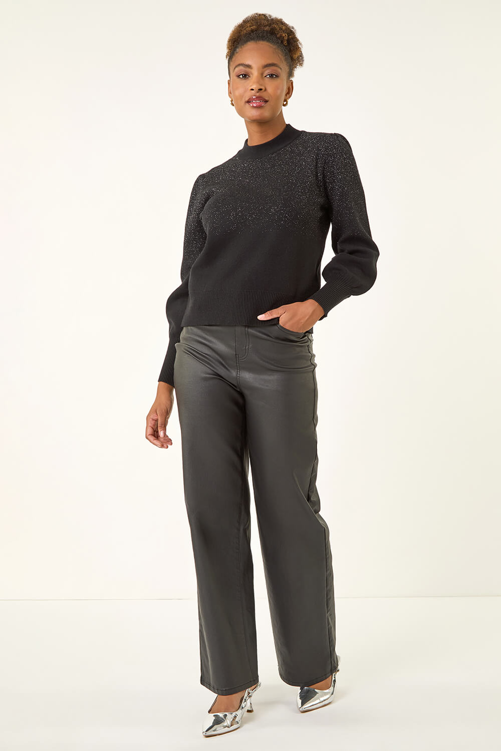Black Ombre Speckled Knit Jumper, Image 3 of 5