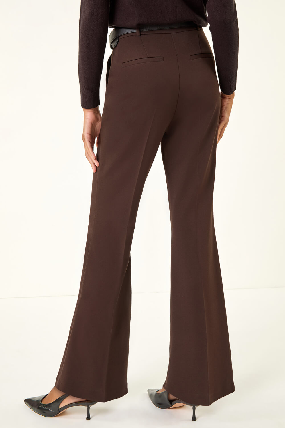 Dark Brown Long Bootcut Stretch Trousers, Image 4 of 6