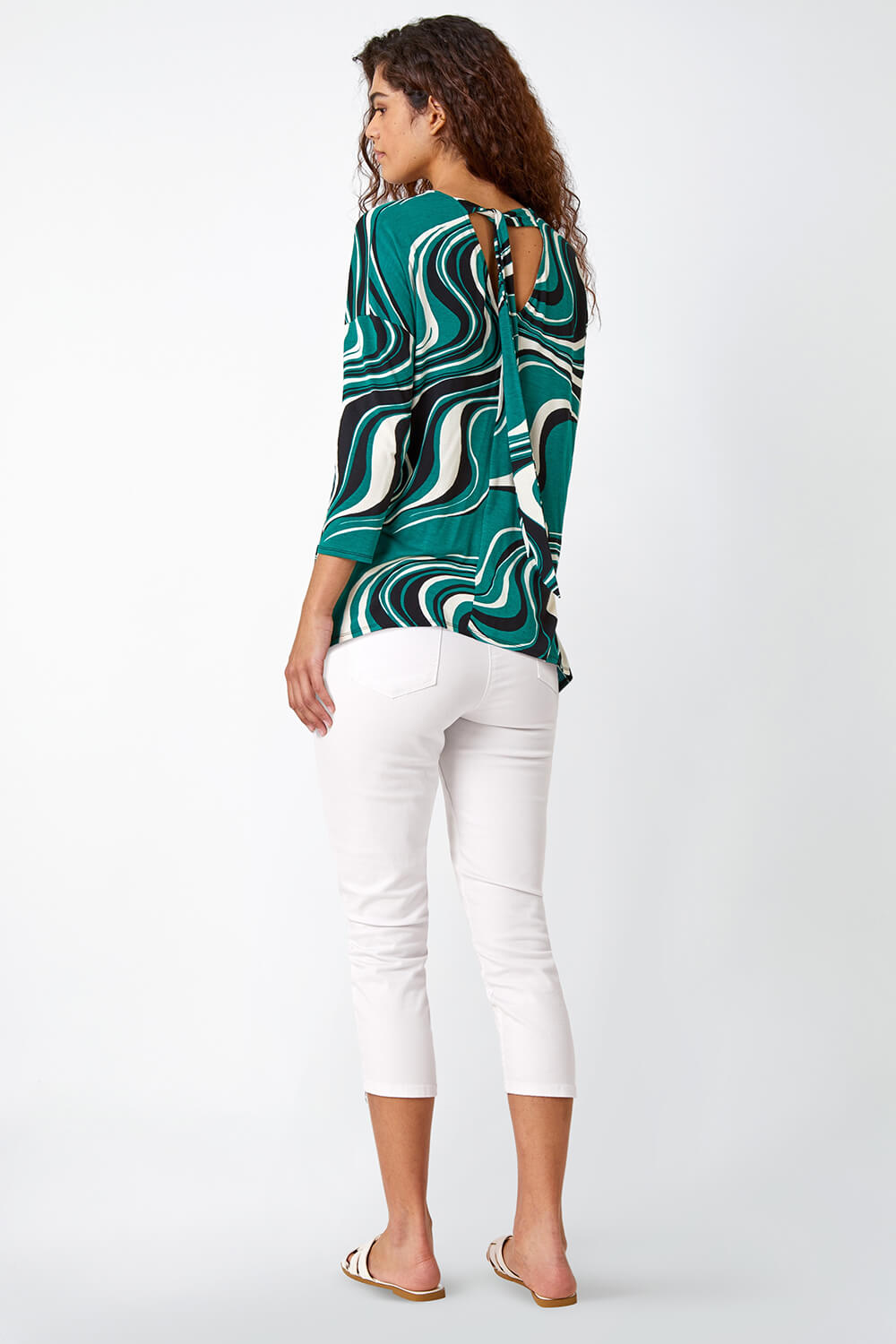 Green Swirl Print Tie Back Stretch Top, Image 5 of 5